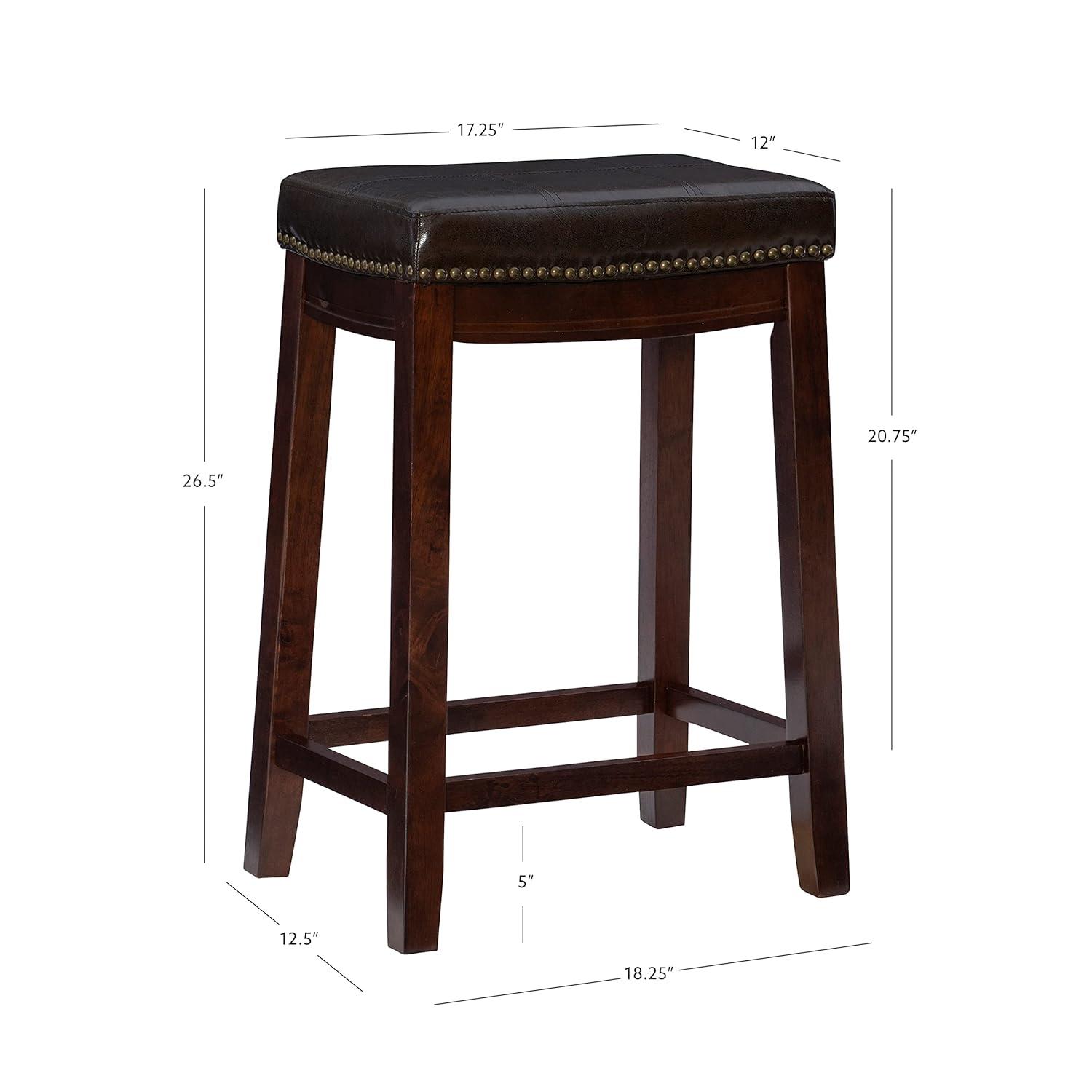 Linon 26" Claridge Backless Wood Counter Stool, Dark Brown Finish with Brown Faux Leather Fabric