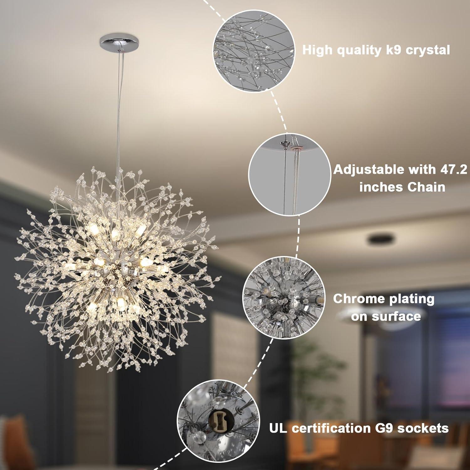 Ambera 12 - Light Dimmable Modern Crystal Dandelion Firework Sputnik Sphere Chandelier