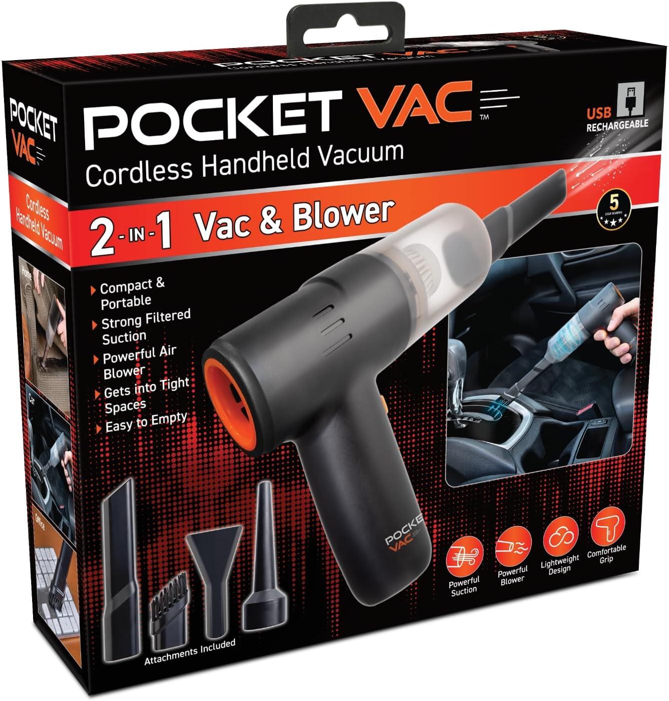Pocket Vac Rechargeable Handheld Vacuum with Accessories - New - Cordless - Portable - As Seen on TV