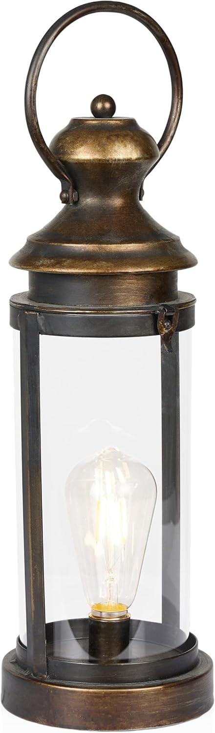 Gold Metal & Glass Lantern with Warm White LED Patio Light, Small