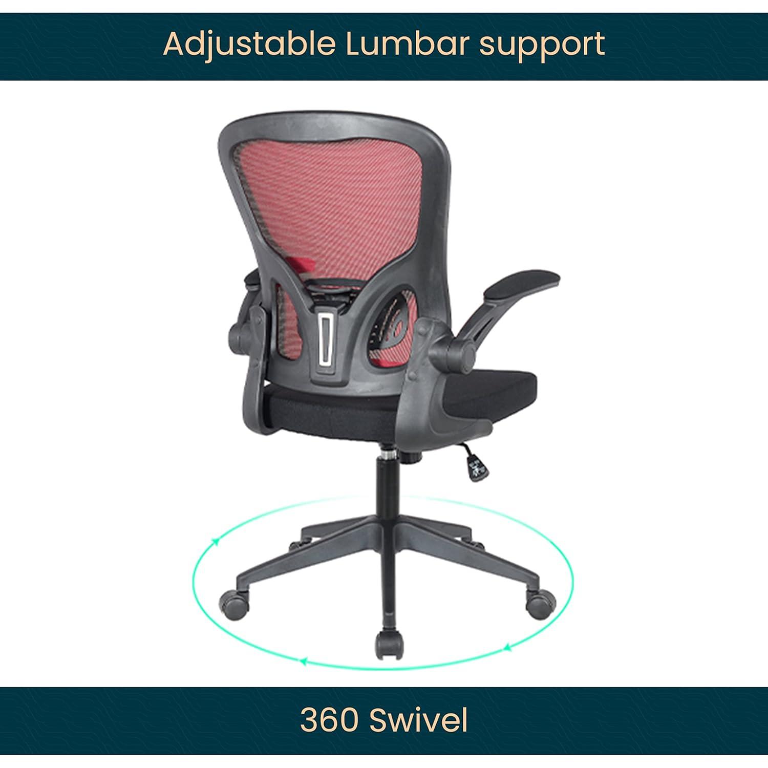 LeisureMod Newton Single Ergonomic Mesh Lumbar Support Adjustable Height Swivel Office Chair