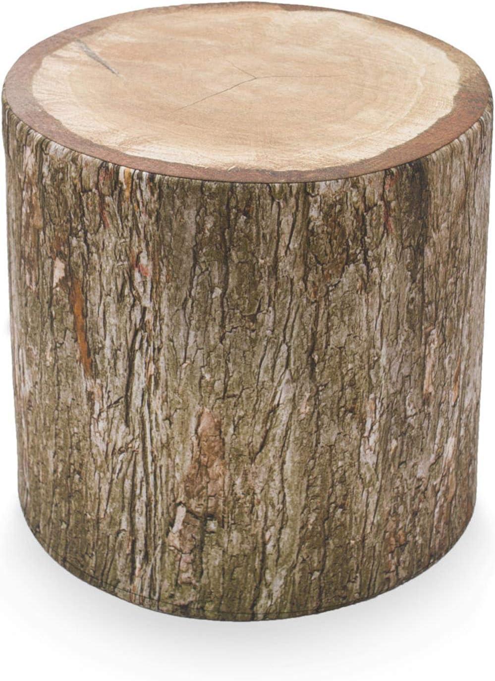 Polished Round Wood-Inspired Outdoor Pouffe Ottoman