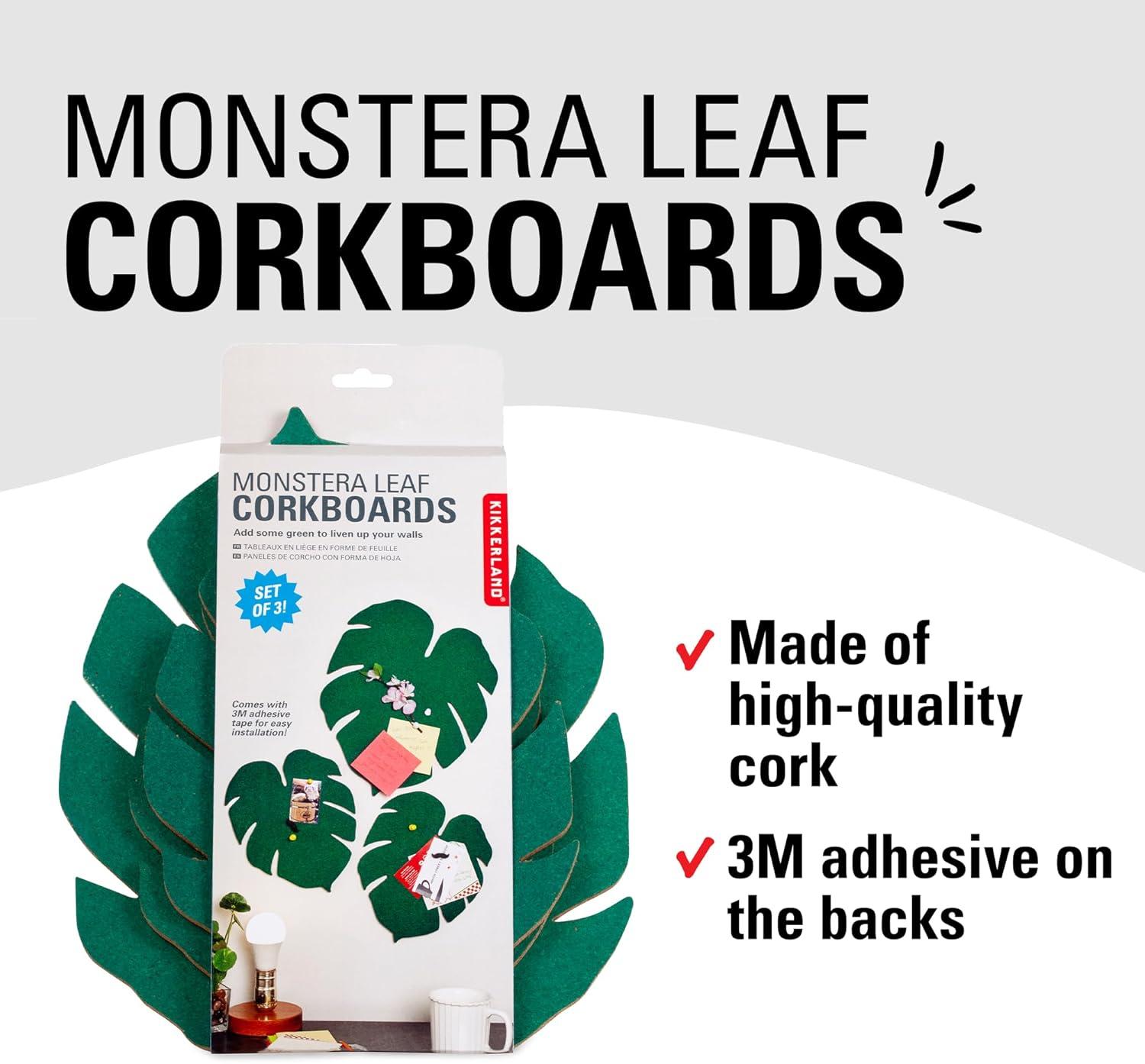 Green Monstera Leaf Cork Bulletin Boards, Set of 3