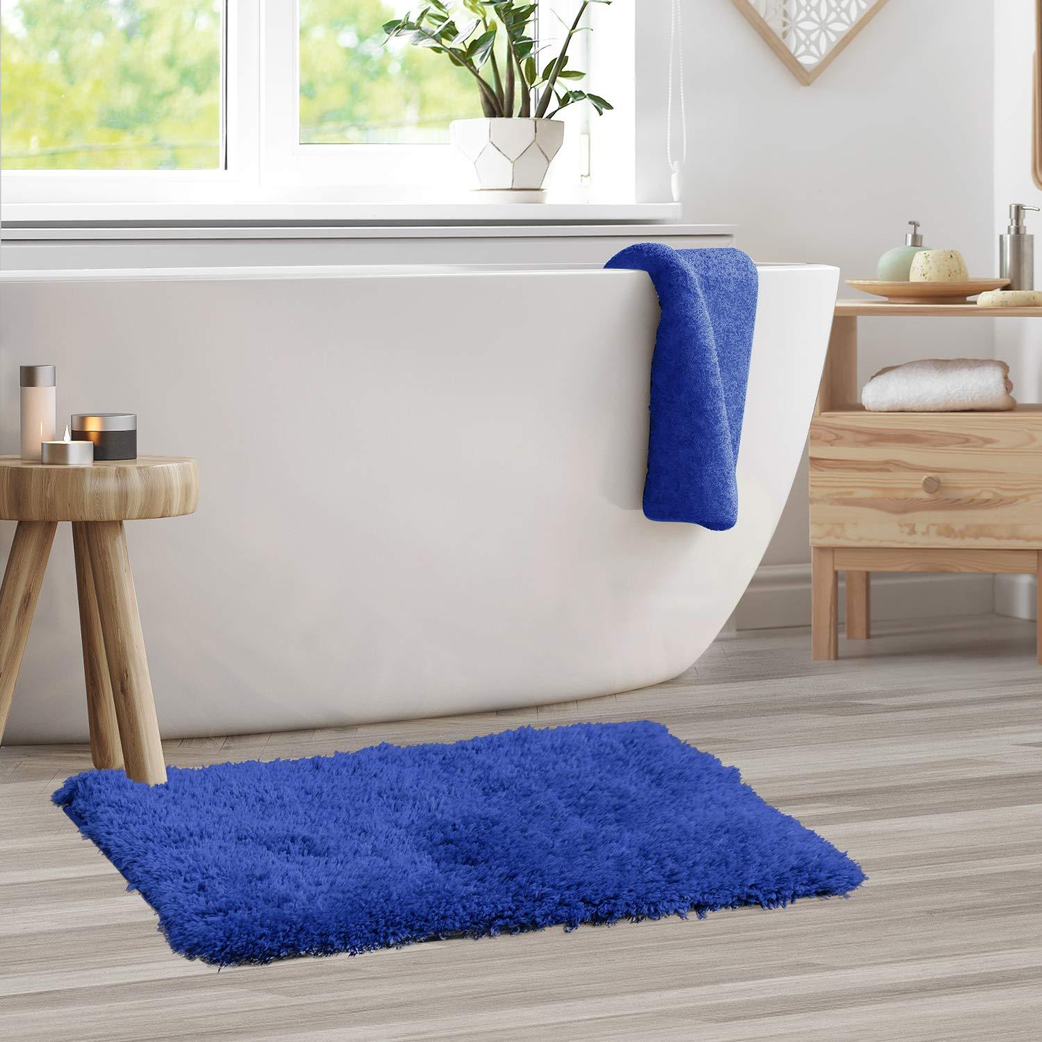 Clara Clark Set of 3 Absorbent Bath Mat Non-Slip Backing Rubber Bathroom Rugs, Large, 20x32, Royal Blue