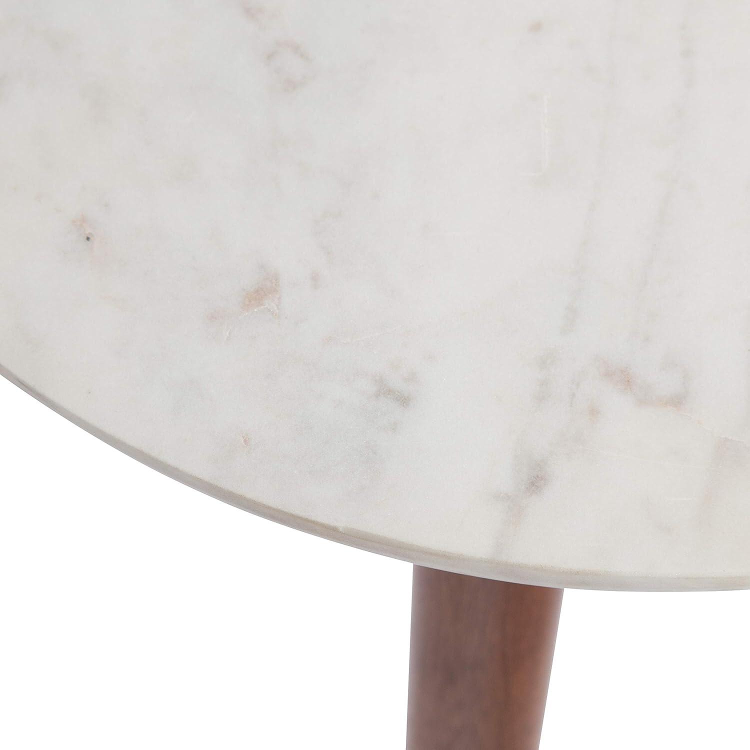 Walnut Brown and White Marble Round Side Table