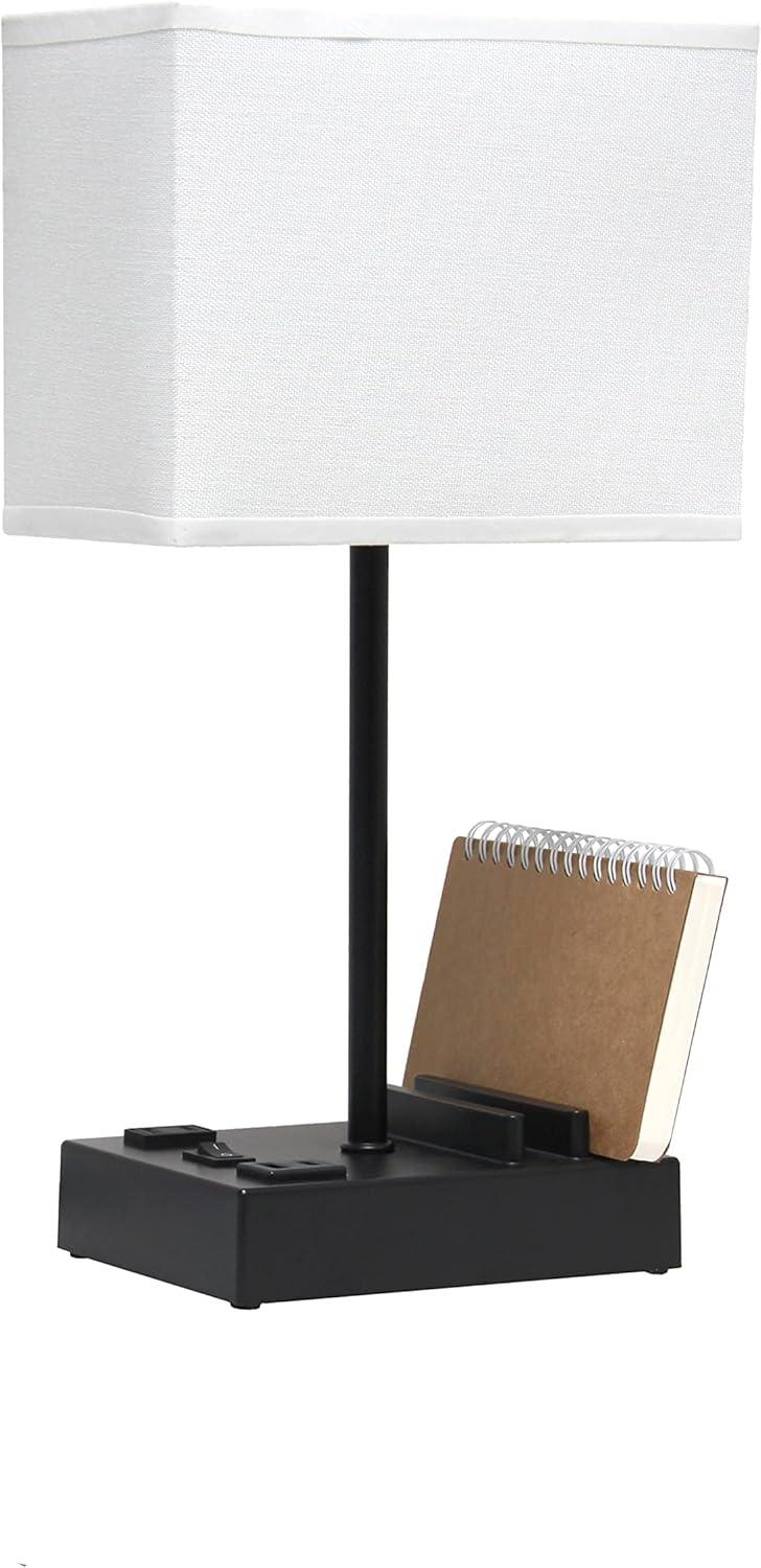 15.3" Tall Modern Rectangular Bedside Table Desk Lamp with 2 USB Ports and Charging Outlet - Simple Designs