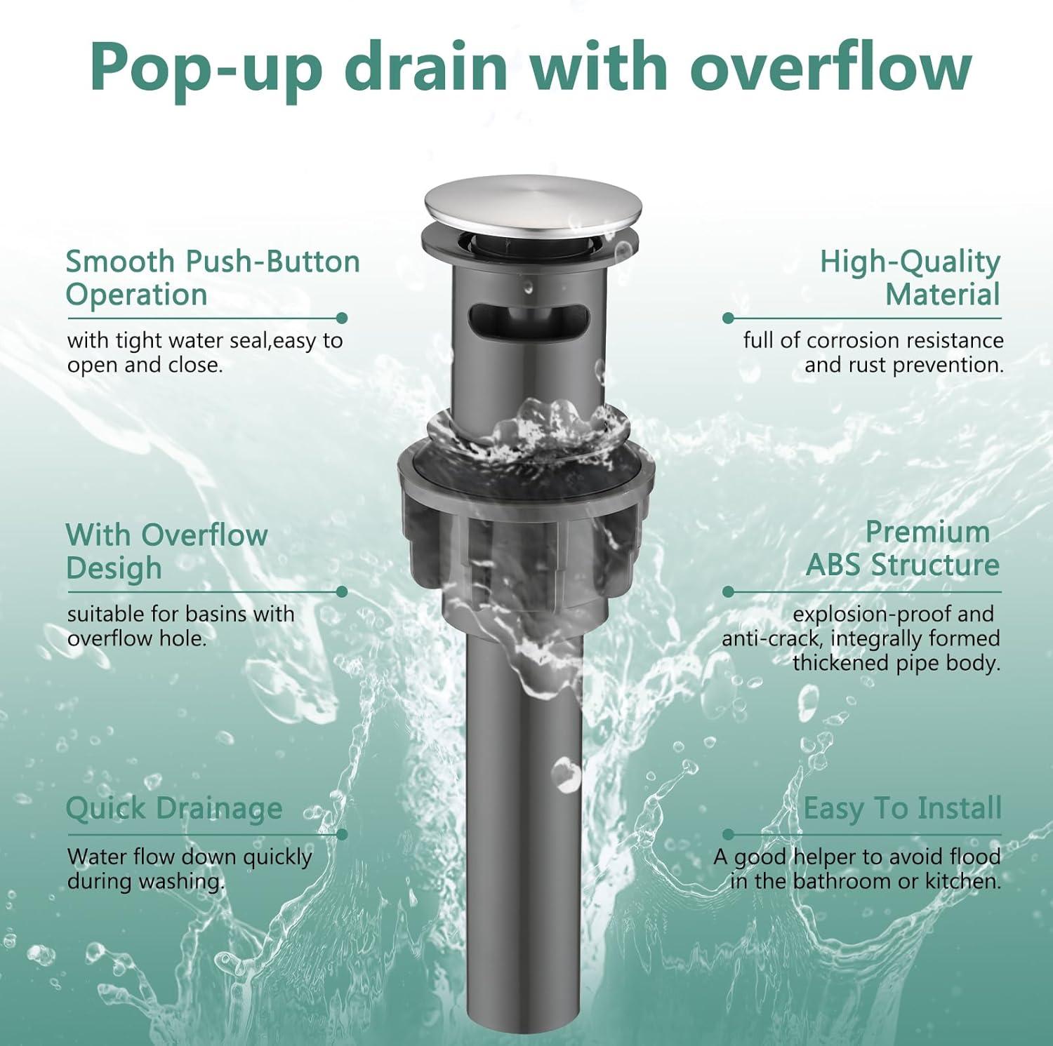 Single Handle 1 or 3-Hole Bathroom Faucet with Deckplate Included and Pull Out Sprayer in Brushed Gold