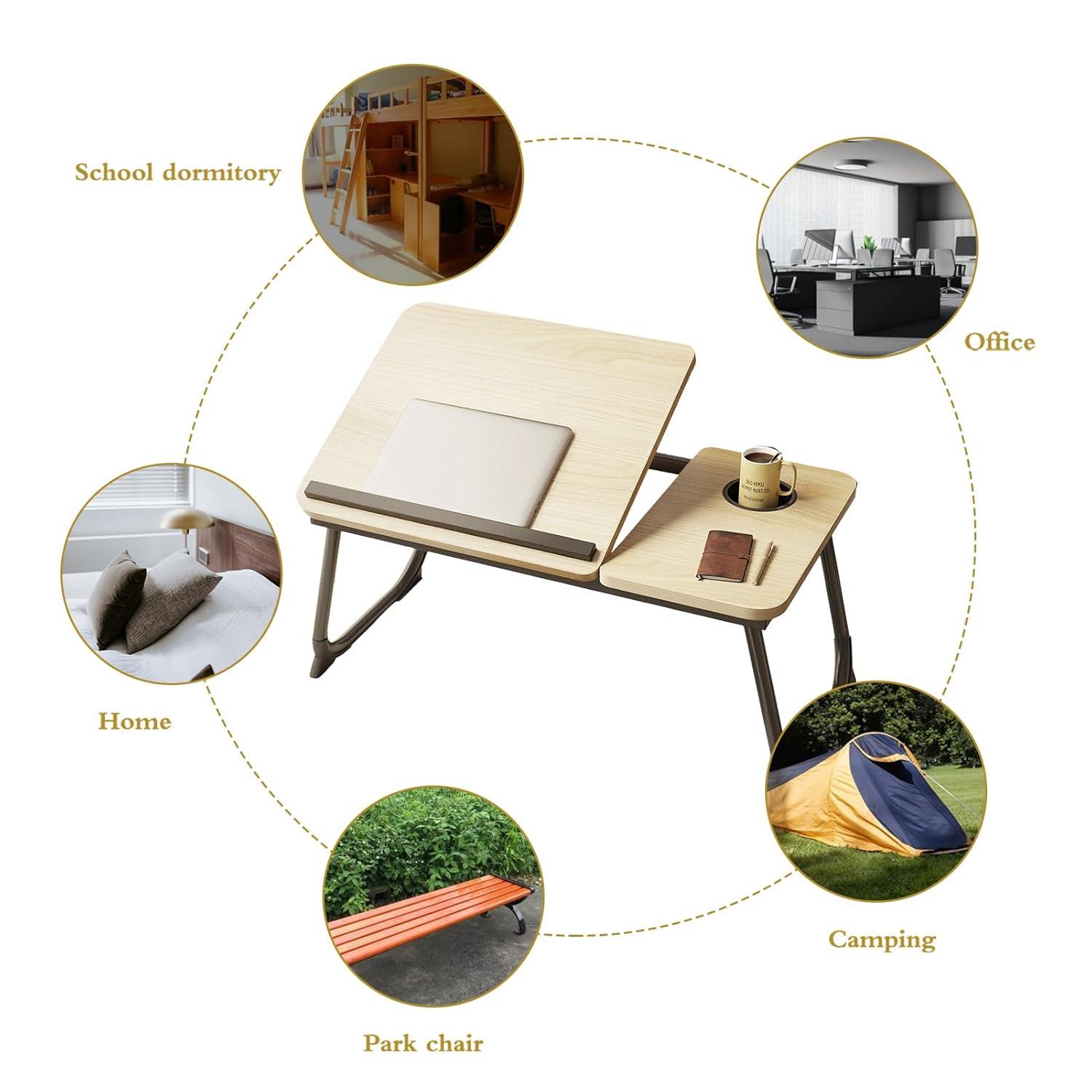 Bed Desk for Laptop, Foldable Laptop Table for Bed and Sofa, Bed Trays for Eating and Laptops with Cup Holder, 5 Levels of Adjustable Height