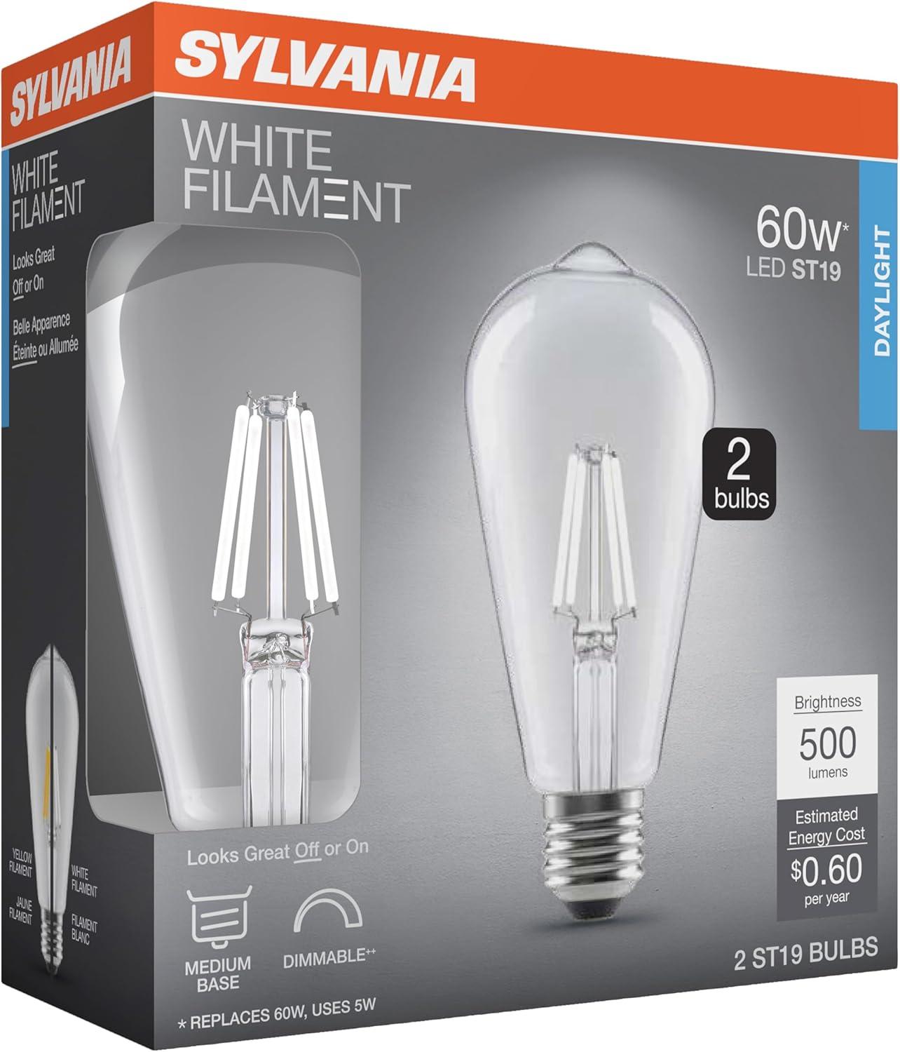Clear LED White Filament Dimmable Bulb, 60W, Medium Base