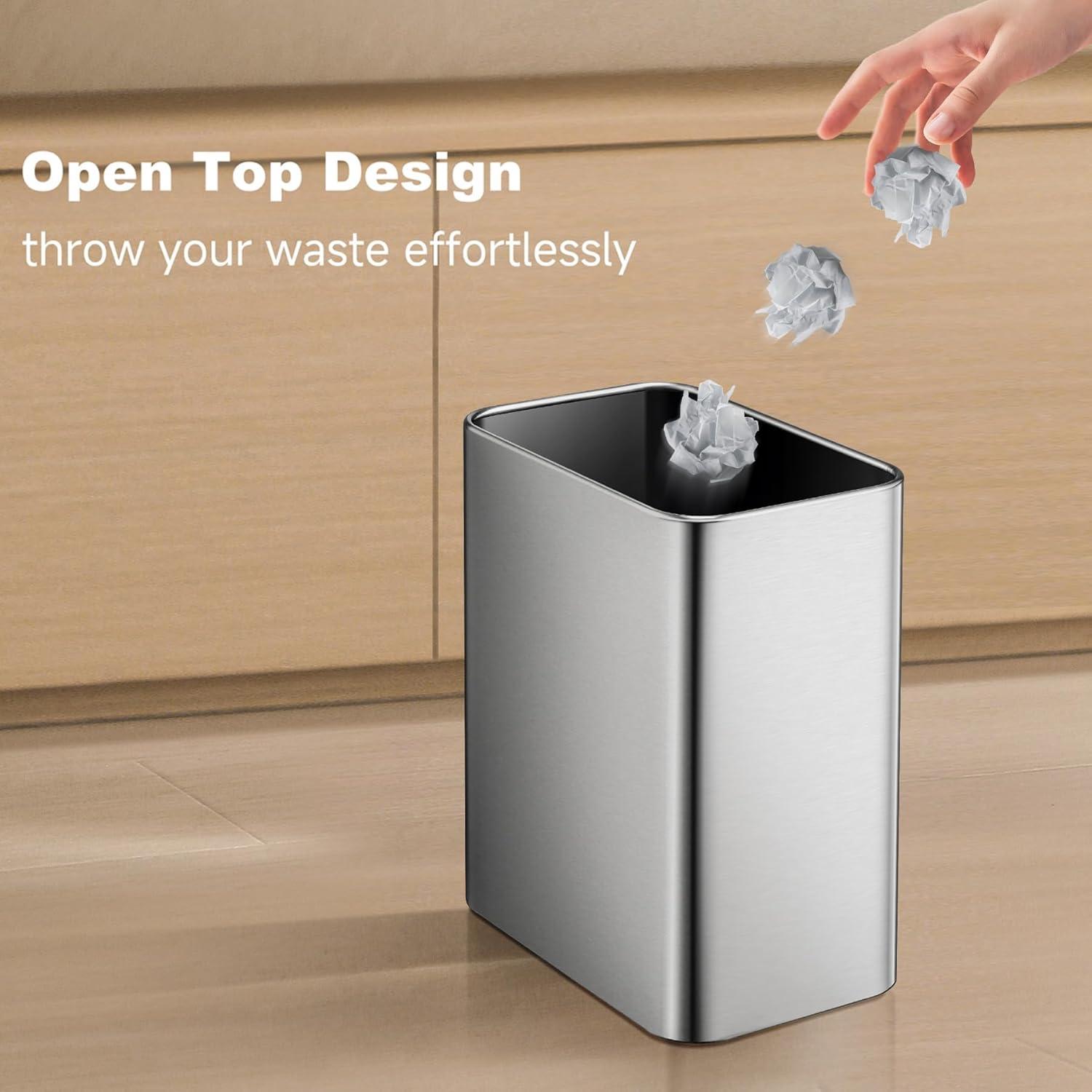 Stainless Steel Open-Top Trash Can - 2.1 Gallons