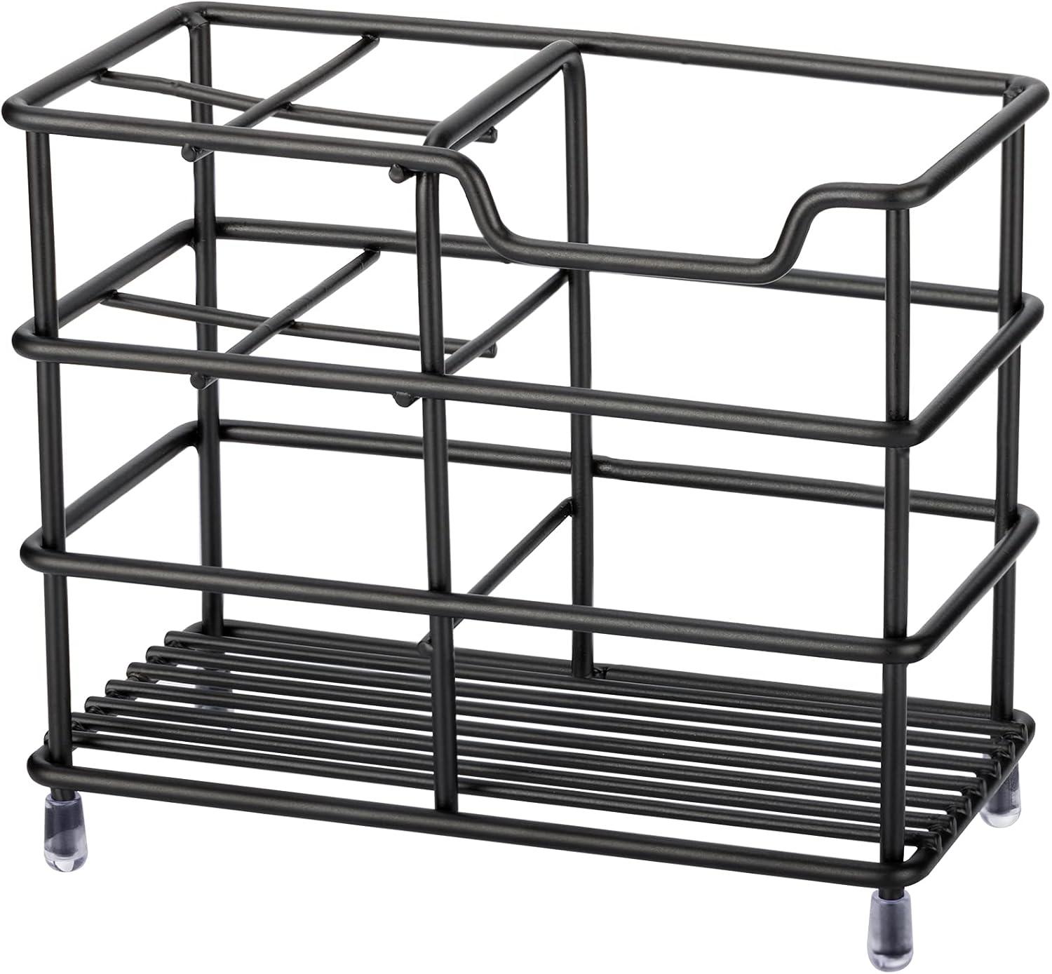 304 Stainless Steel Bathroom Toothbrush Holder Toothpaste Holder Stand Bathroom Accessories Organizer (Black, Small)