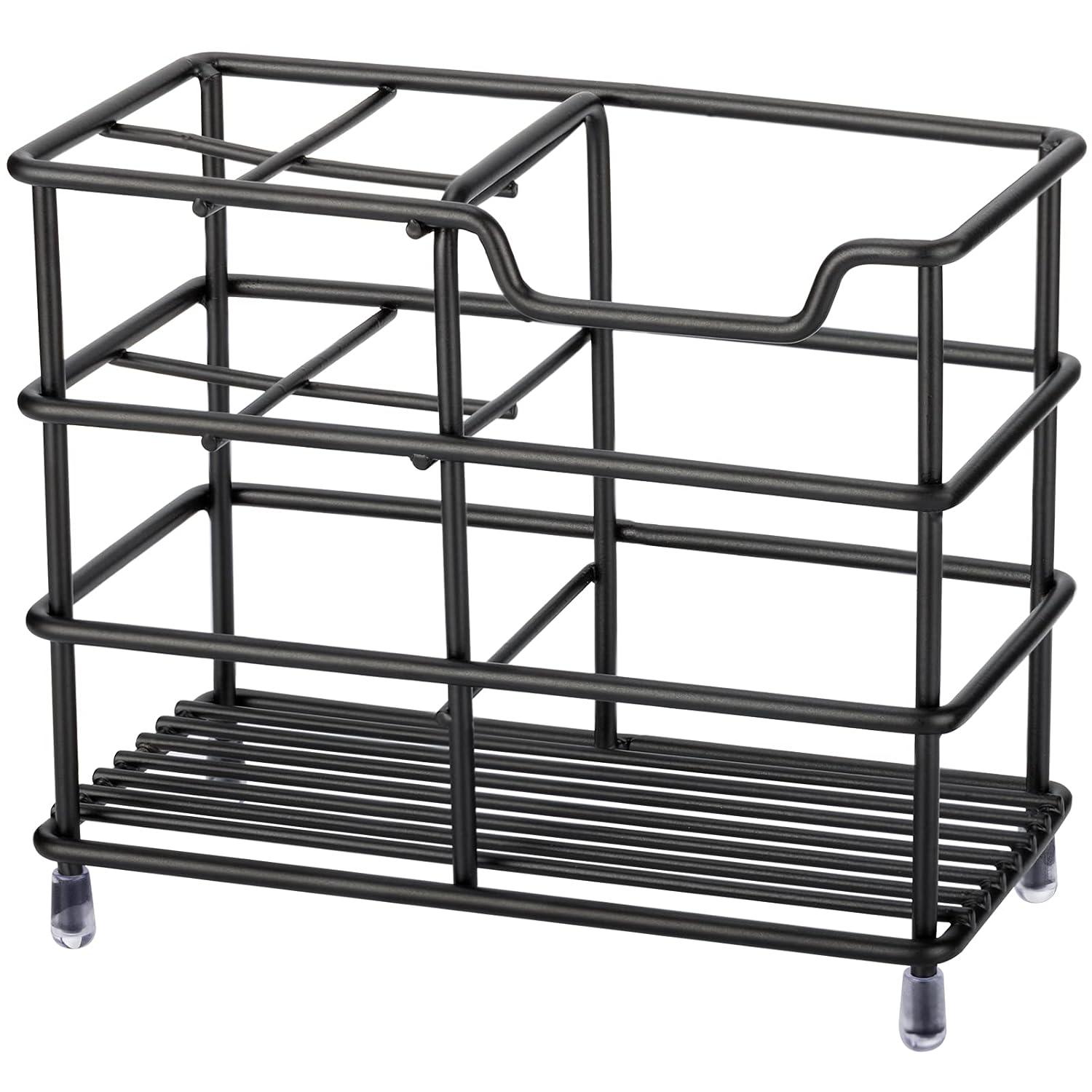 304 Stainless Steel Bathroom Toothbrush Holder Toothpaste Holder Stand Bathroom Accessories Organizer (Black, Small)