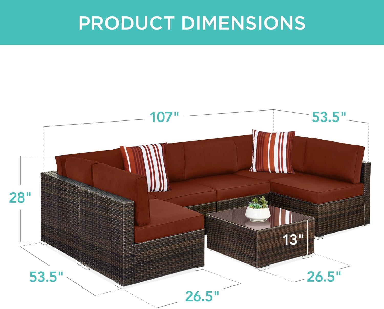 Best Choice Products 7-Piece Outdoor Modular Patio Conversation Furniture, Wicker Sectional Set - Brown/Dark Rust