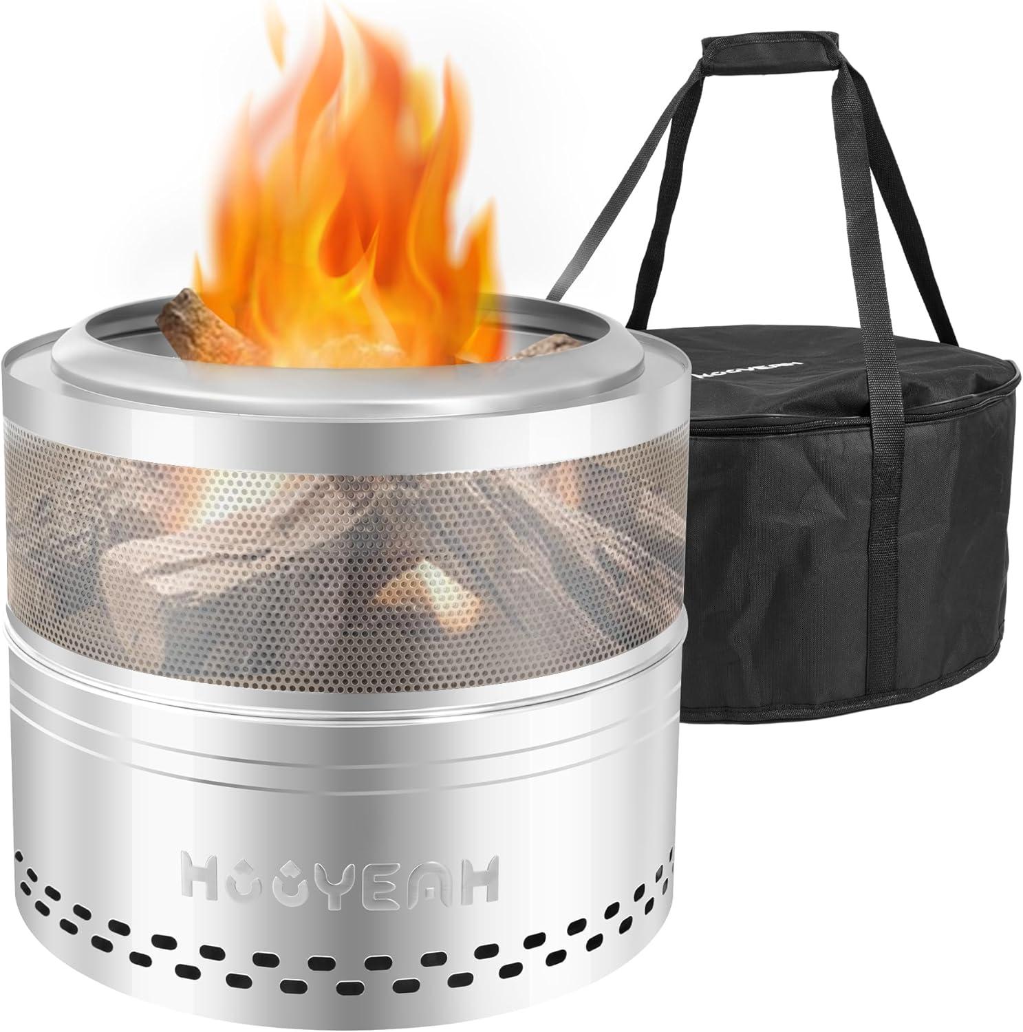 20'' Black Stainless Steel Smokeless Fire Pit with Removable Ash Pan