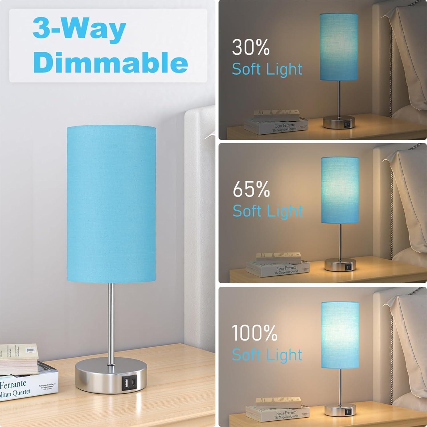Ebern Designs Table Lamp For Bedroom, 3 Way Dimmable Touch Lamp With Dual Charging Station, Small Bedside Lamps For Night Stands, Living Room, Office(LED Bulb Included)