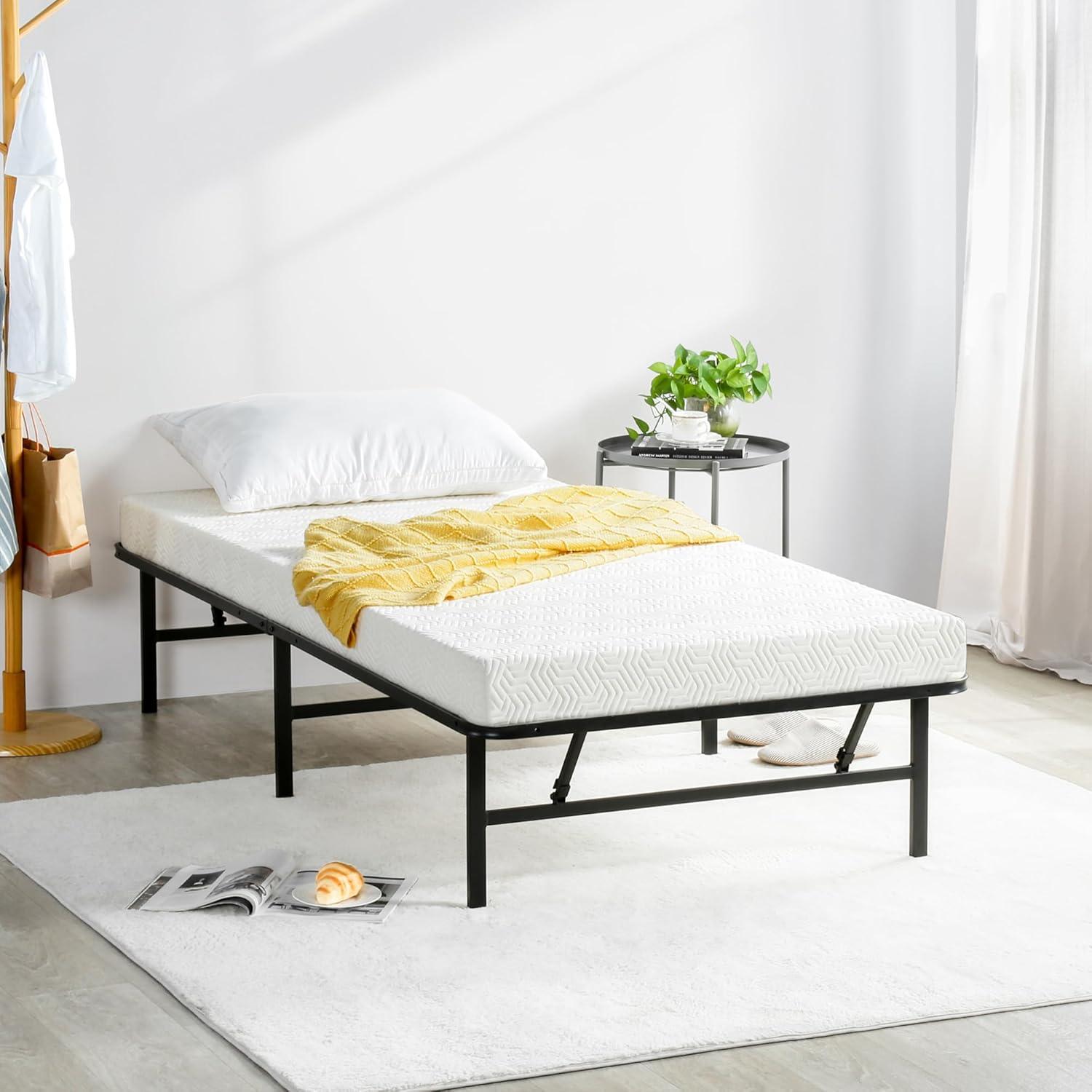 Black Twin Foldable Metal Platform Bed Frame with Slats