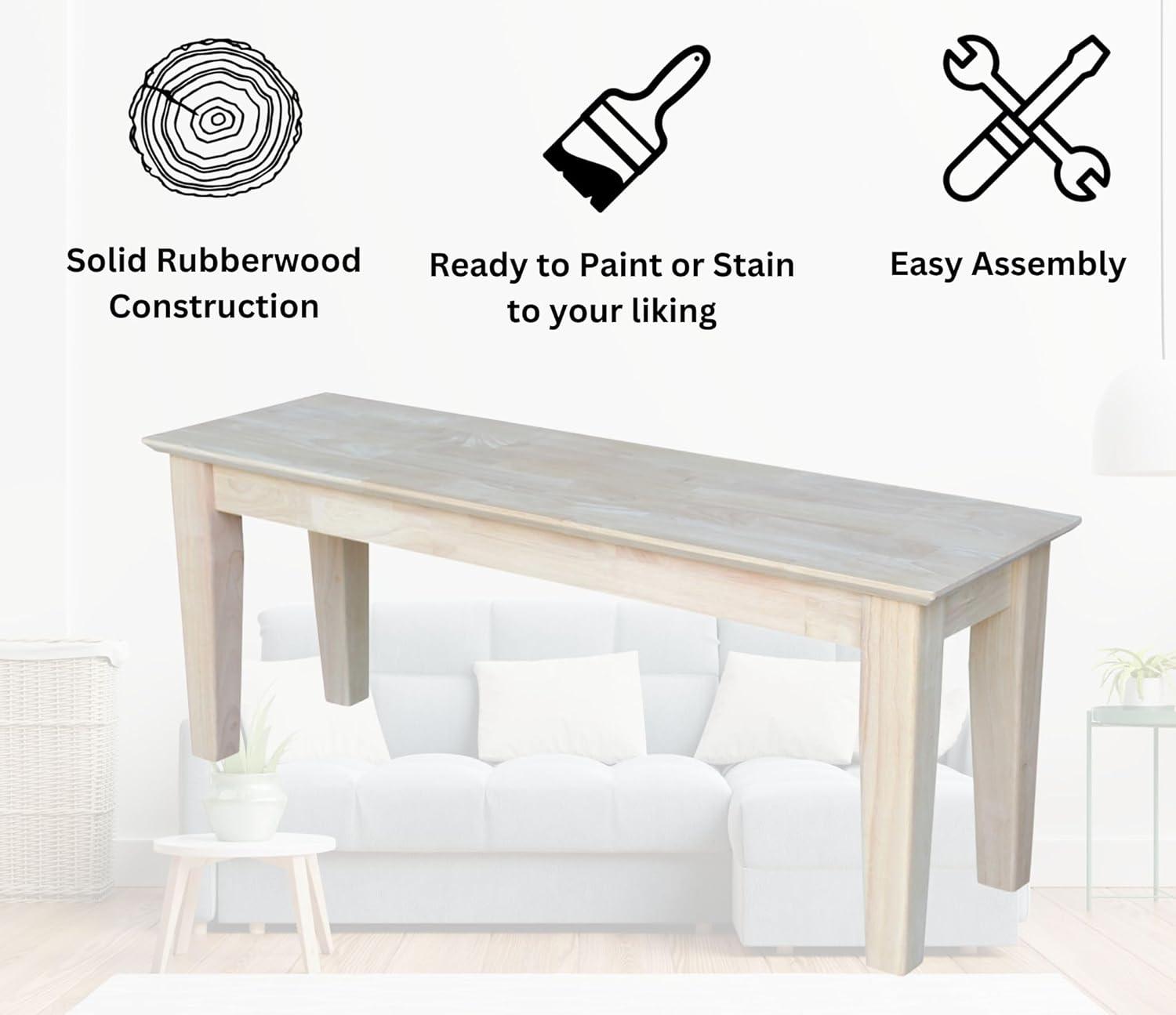 Farmhouse Bench - Unfinished - International Concepts: Hardwood Rectangular Seat for Dining & Bedroom, Seats 2