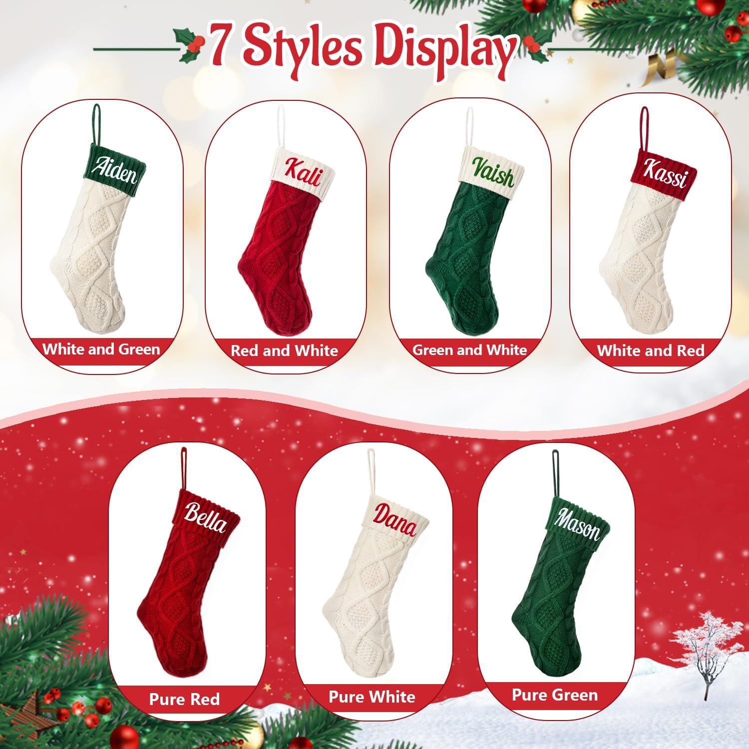 Deago Christmas Stockings, 3 Pack Personalized Christmas Stocking 18" Large Size Cable Knitted Stocking Gifts & Decorations for Family Holiday Xmas Party (Multi-color)