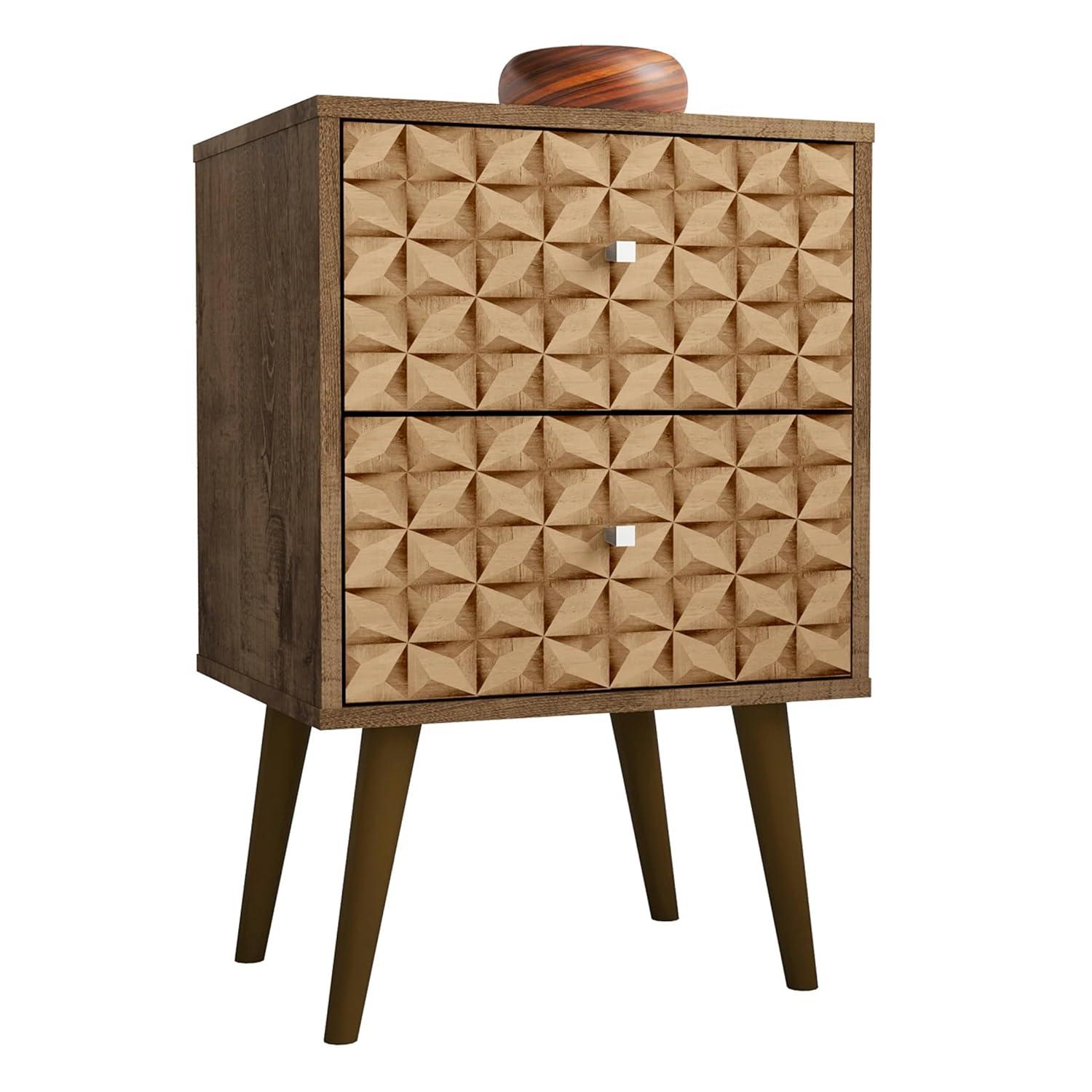 Liberty 2.0 Mid Century Modern Nightstand with 3D Brown Prints Rustic Brown - Manhattan Comfort