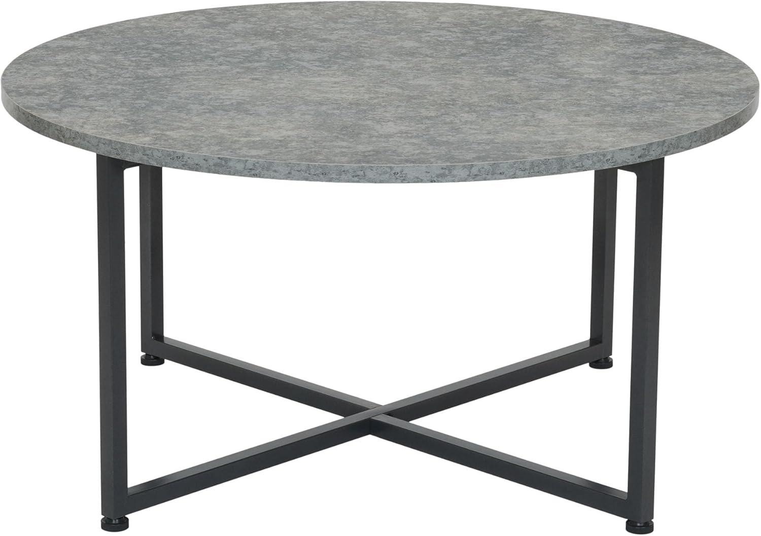 Slate Gray Modern Round Coffee Table with Steel Frame