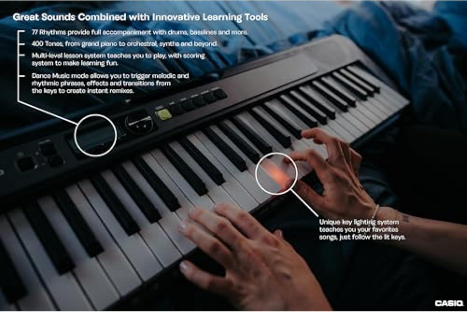 Casio Casiotone LK-S250 Lighted 61-Key Digital Keyboard Black