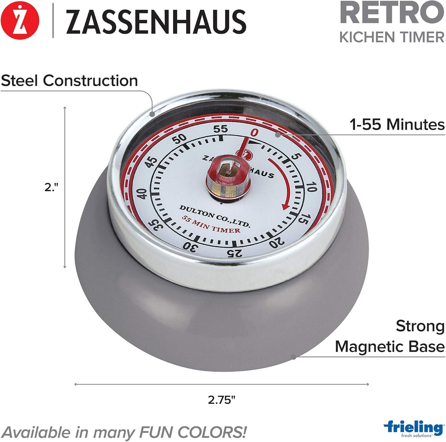 Cool Gray Retro Magnetic Kitchen Timer with Steel Accents