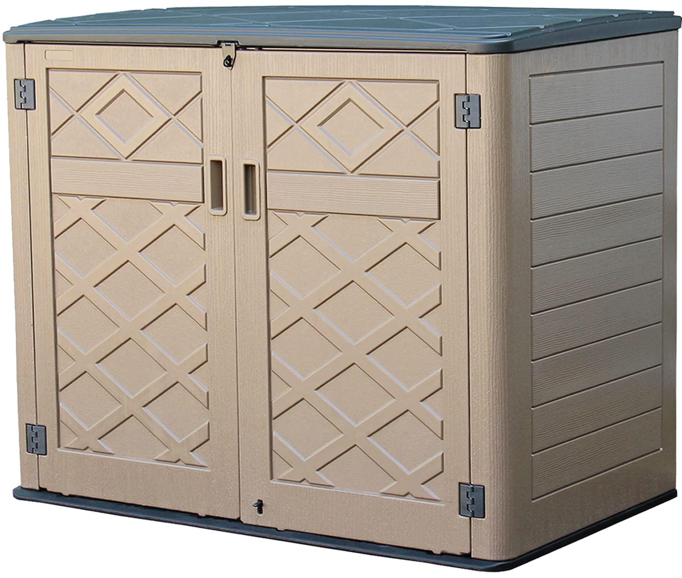 Large Brown Resin Outdoor Storage Shed with Shelving