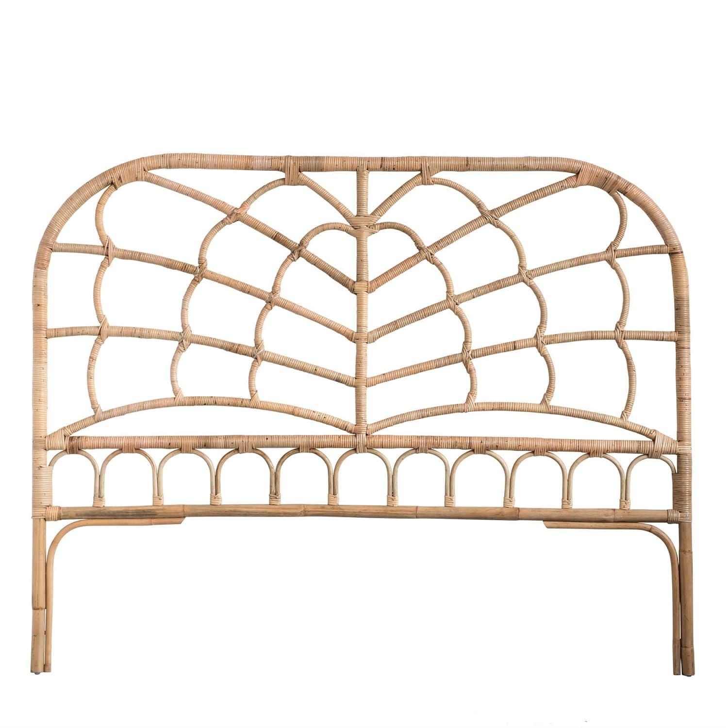 Storied Home Queen Rattan Arched Headboard Natural: Durable Weave, No Assembly, Eco-Friendly Material