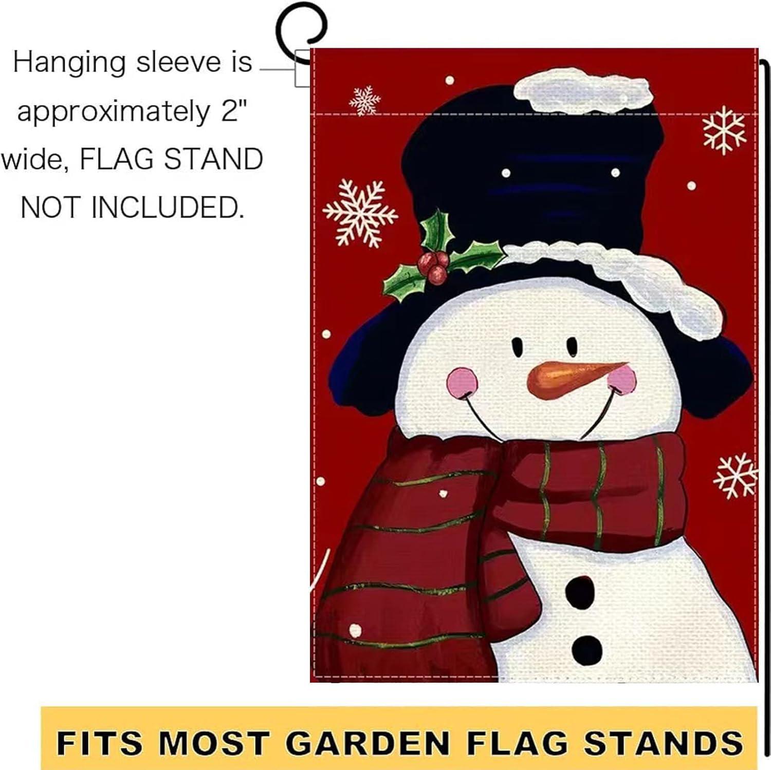 JOOCAR Smile Snowman with Red Scarf Outdoor Yard Flag Decorative Snowflake Winter Garden Flag 12x18 Inch