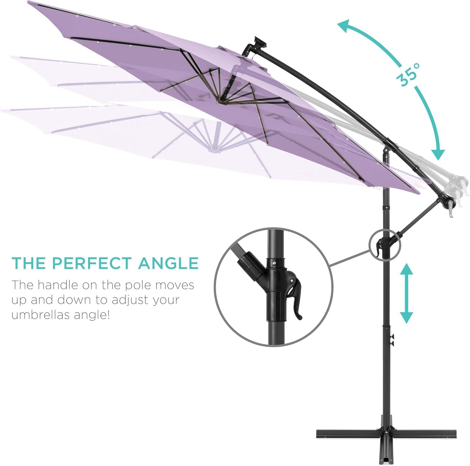 Best Choice Products 10ft Solar LED Offset Hanging Outdoor Market Patio Umbrella w/ Adjustable Tilt - Lavender