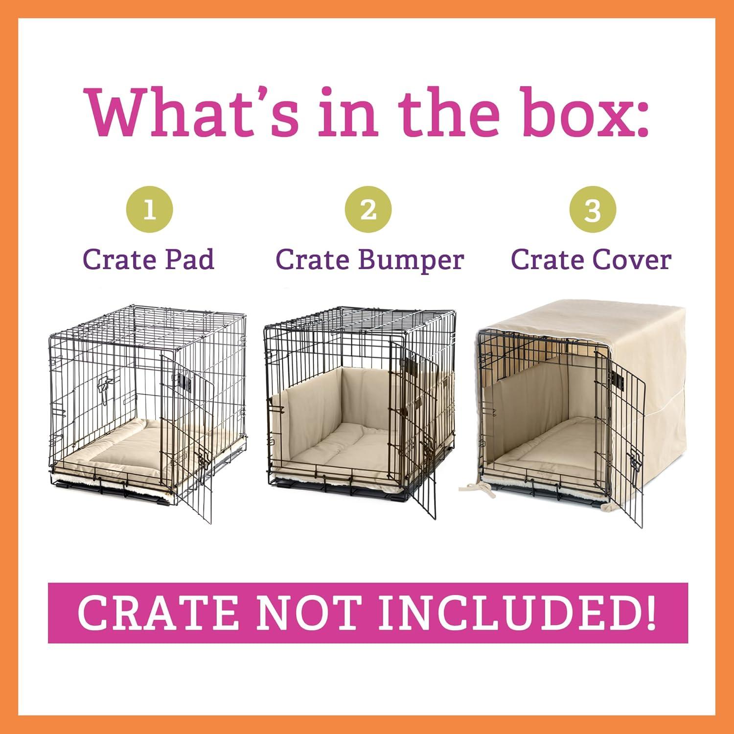 Pet Dreams 3-Piece Set Includes Dog Crate Cover, Dog Mat & Bumper Pad- Washable Kennel Bedding fits iCrate Dog Cages 24, 30, 36, 42 Inch Grey, Small, 24"