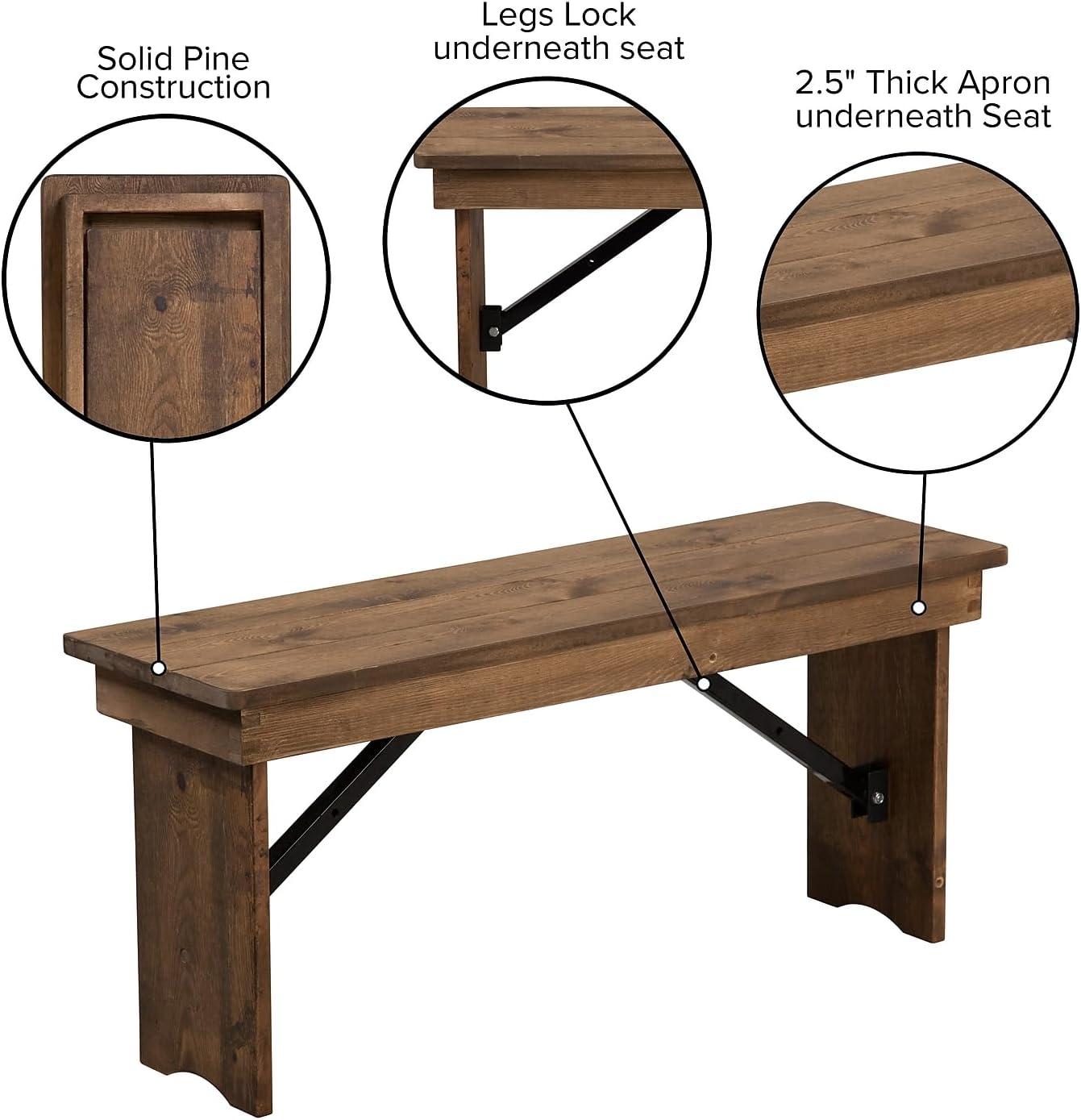 Flash Furniture HERCULES Series 40" x 12" Solid Pine Folding Farm Bench