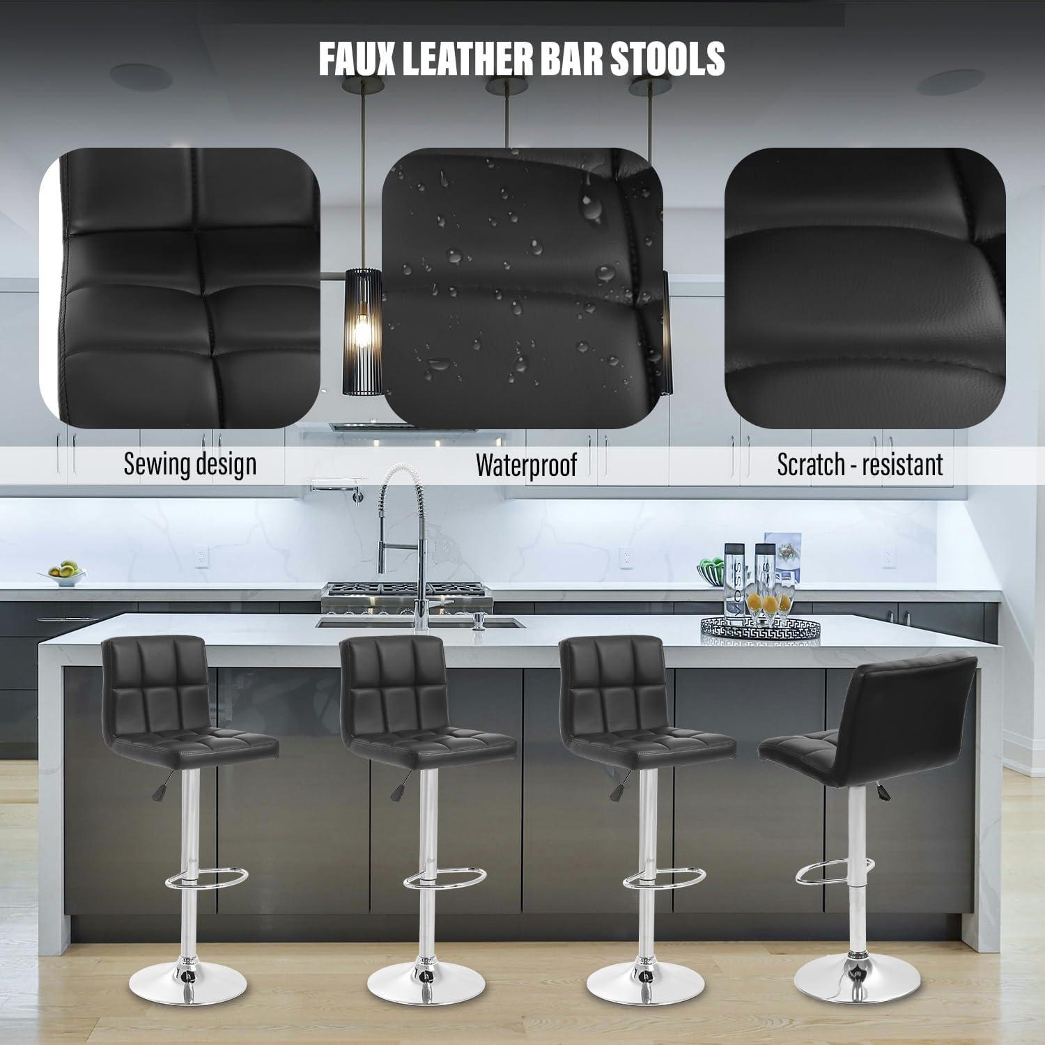Barstools Set of 2 Counter Height Bar Stools Height Adjustable Back PU Leather Swivel Stools Hydraulic Swivel Dining Chairs for Kitchen Bar Restaurant Living Room, Black