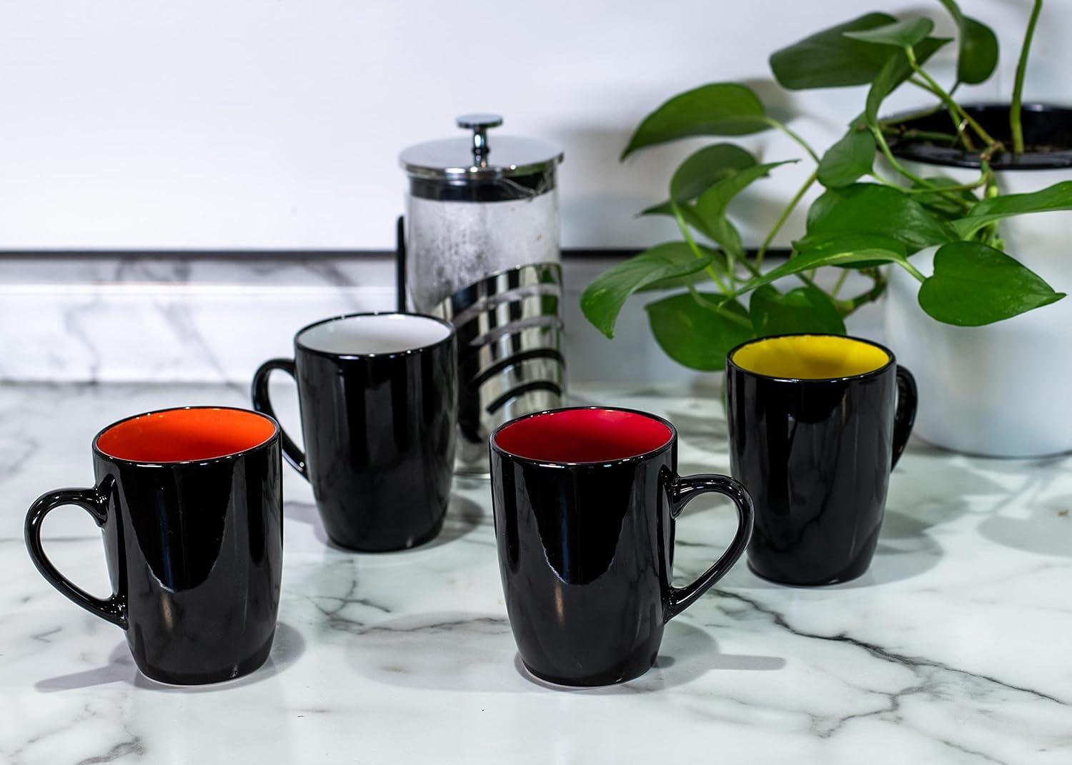 Elanze Designs Color Pop Warm Red Orange Yellow 16 ounce Glossy Ceramic Mugs Assorted Set of 4