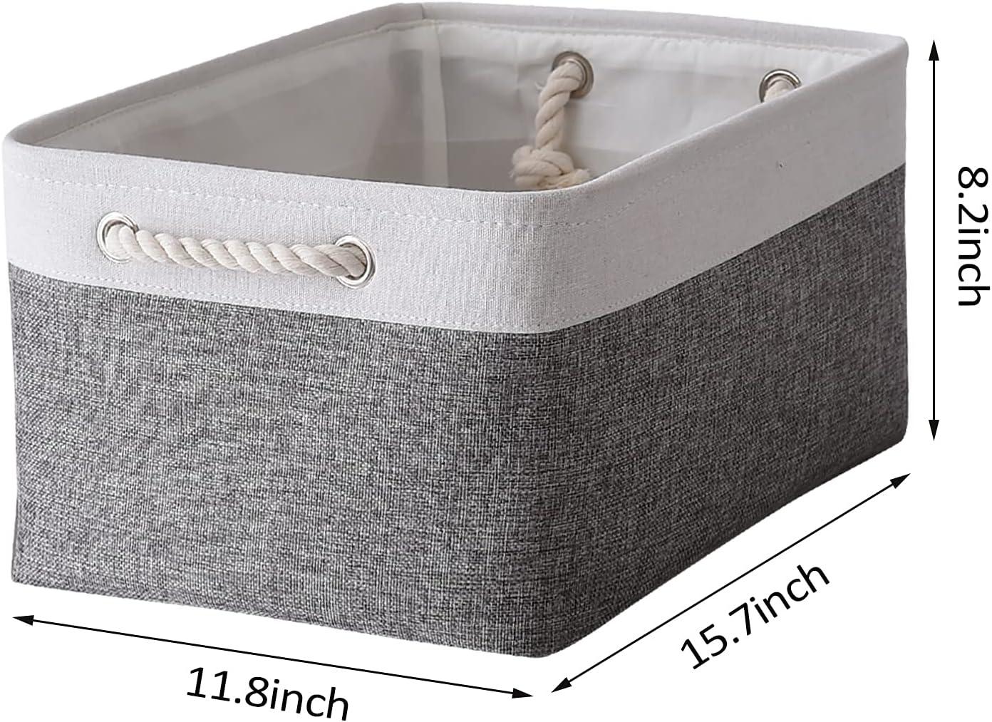 Large White and Gray Canvas Collapsible Storage Bins, 3-Pack