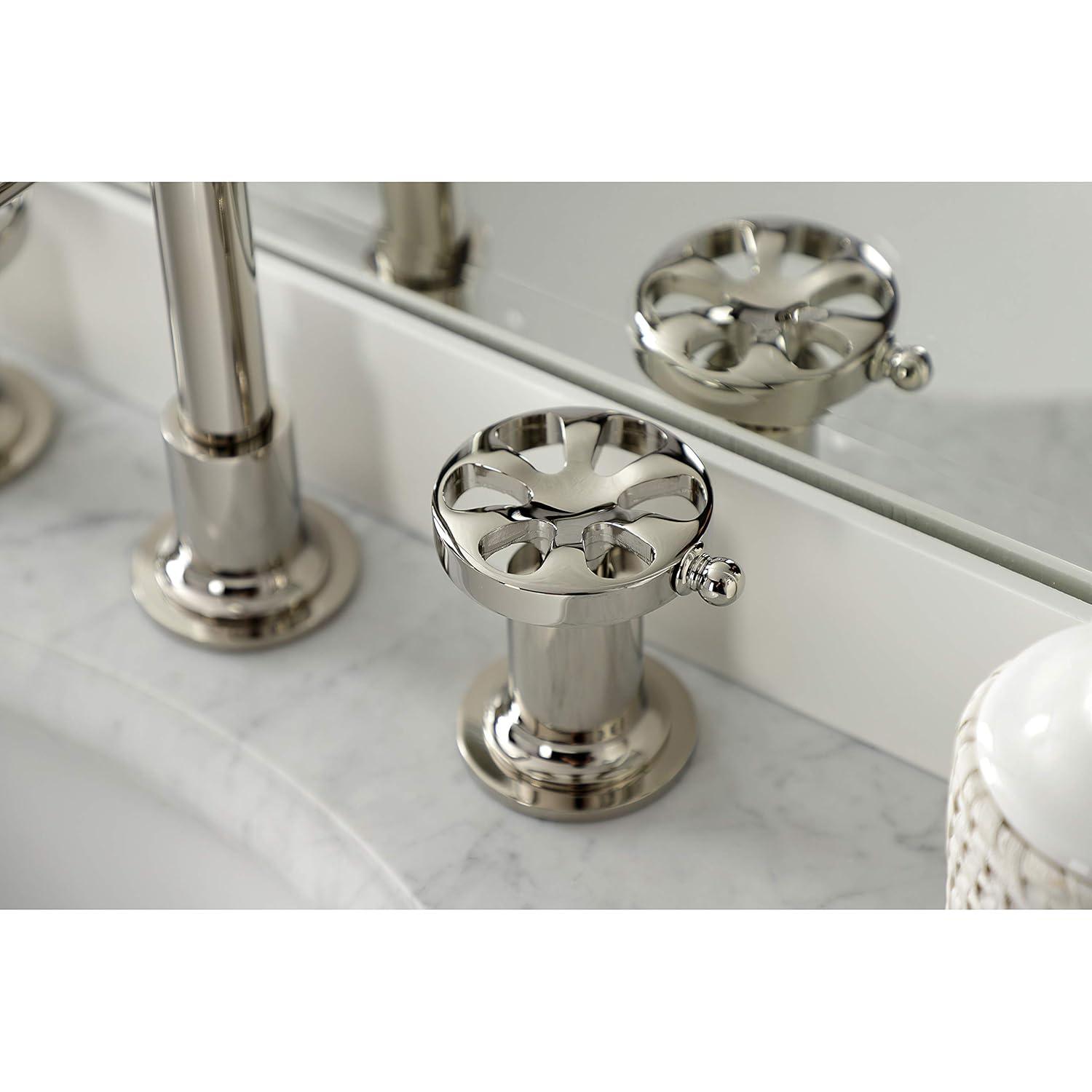 Kingston Brass Belknap Two-Handle 3-Hole Deck Mount Widespread Bathroom Faucet with Push Pop-Up Drain