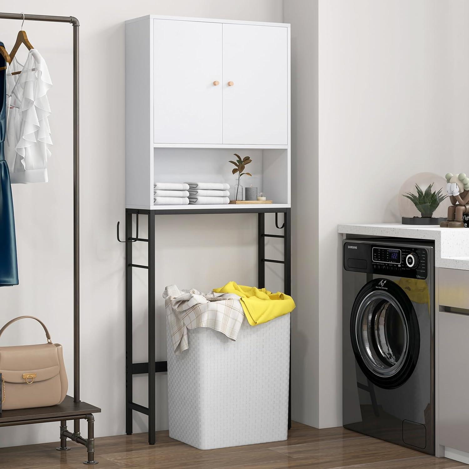 White Adjustable Over-the-Toilet Storage Cabinet with Doors