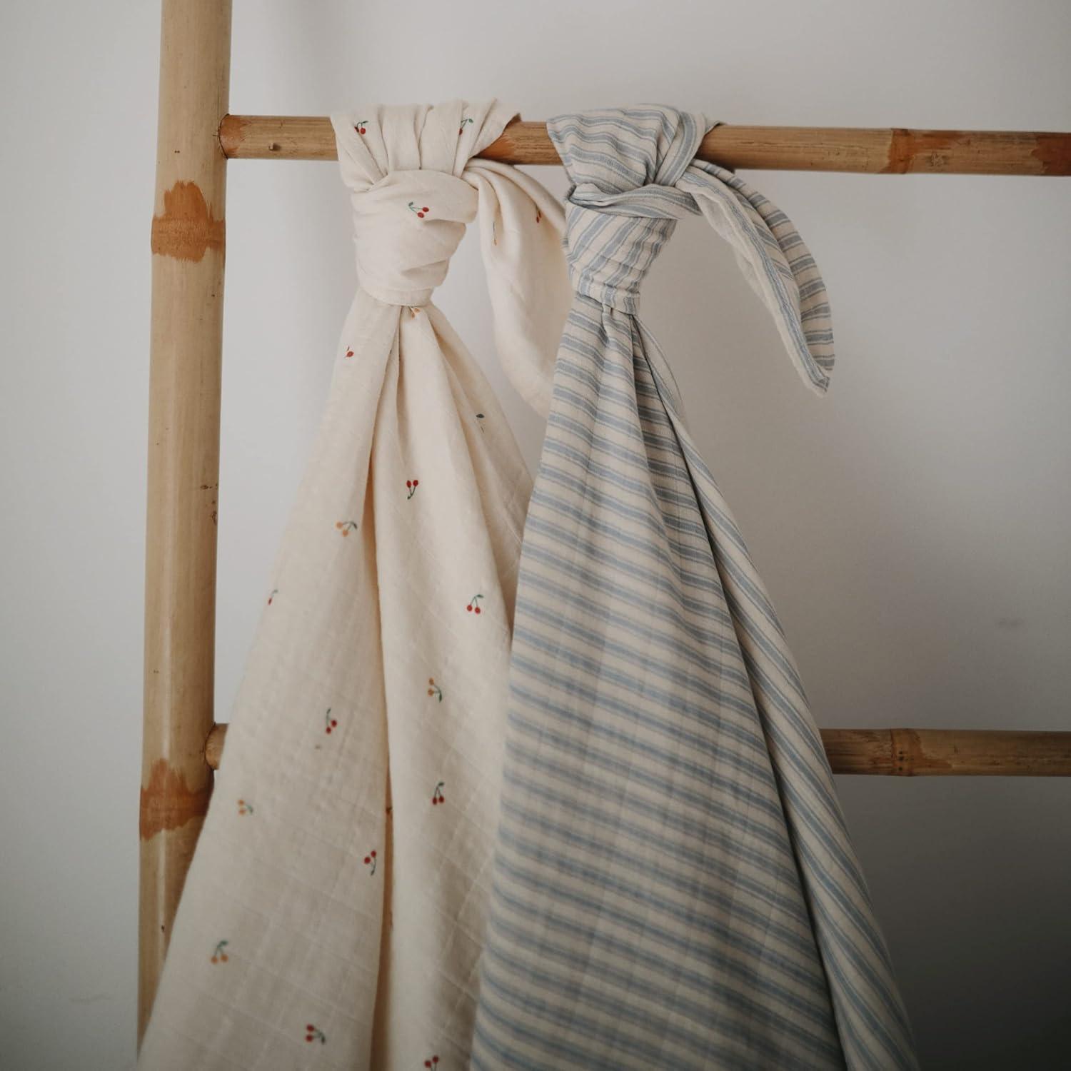 Sage Stripe Organic Cotton Muslin Baby Swaddle Blanket