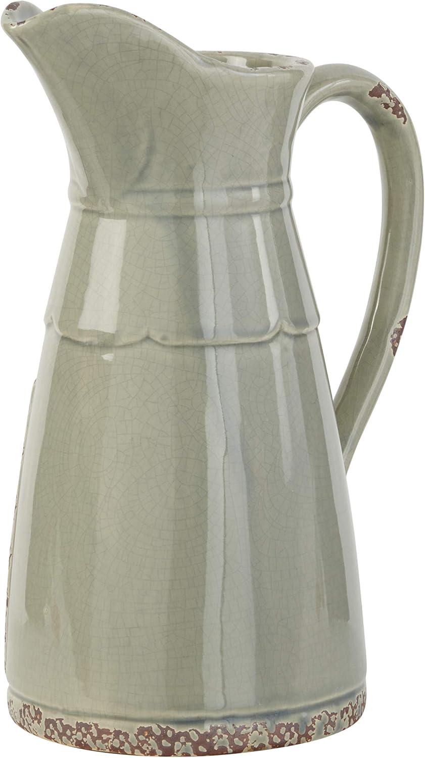 DecMode 10"W, 13"H Porcelain Farmhouse Decorative Jar, Grey, 1 - Piece