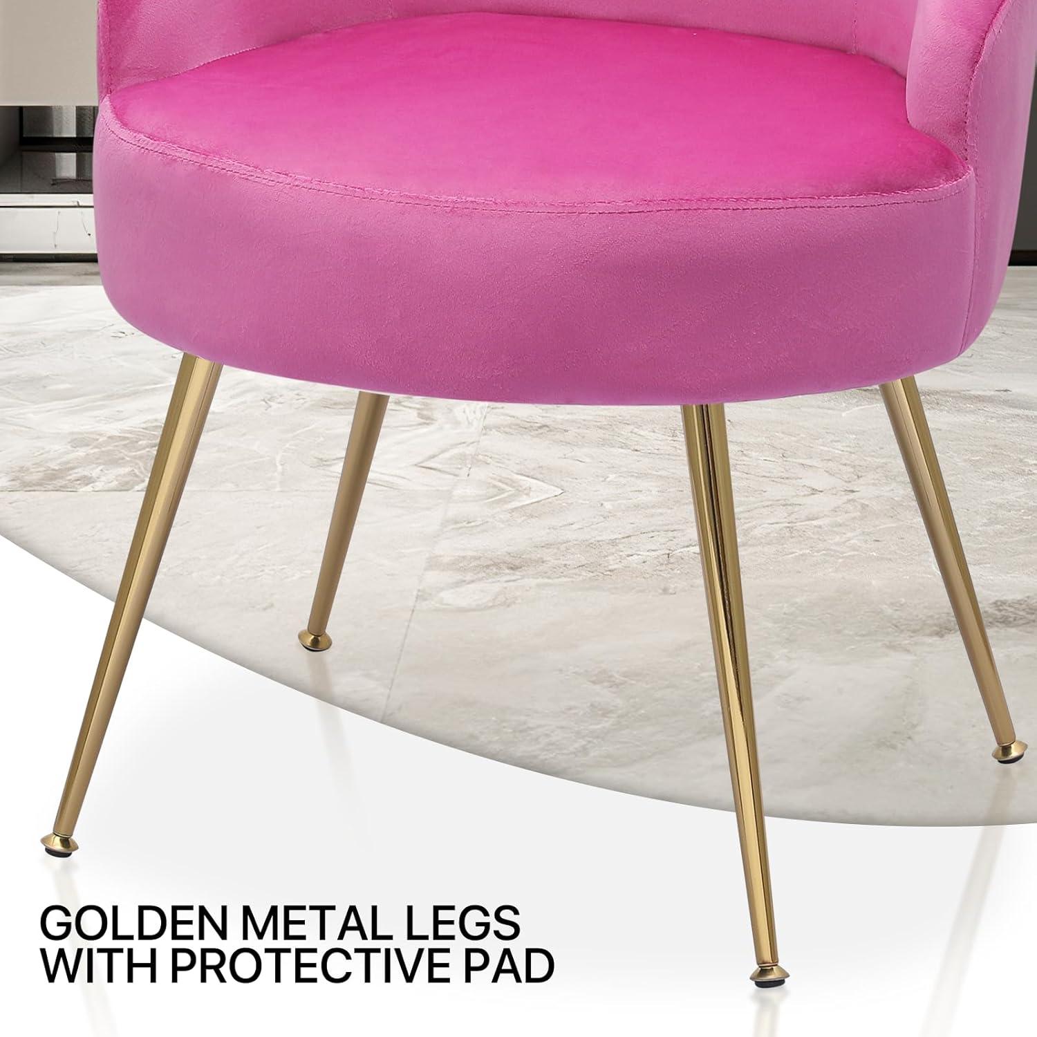 MoNiBloom Modern Upholstered Velvet Accent Chair, Single Sofa Side Chair for Living Bedroom Make-Up Room, Barrel Chair with Golden Metal Legs, Hot Pink