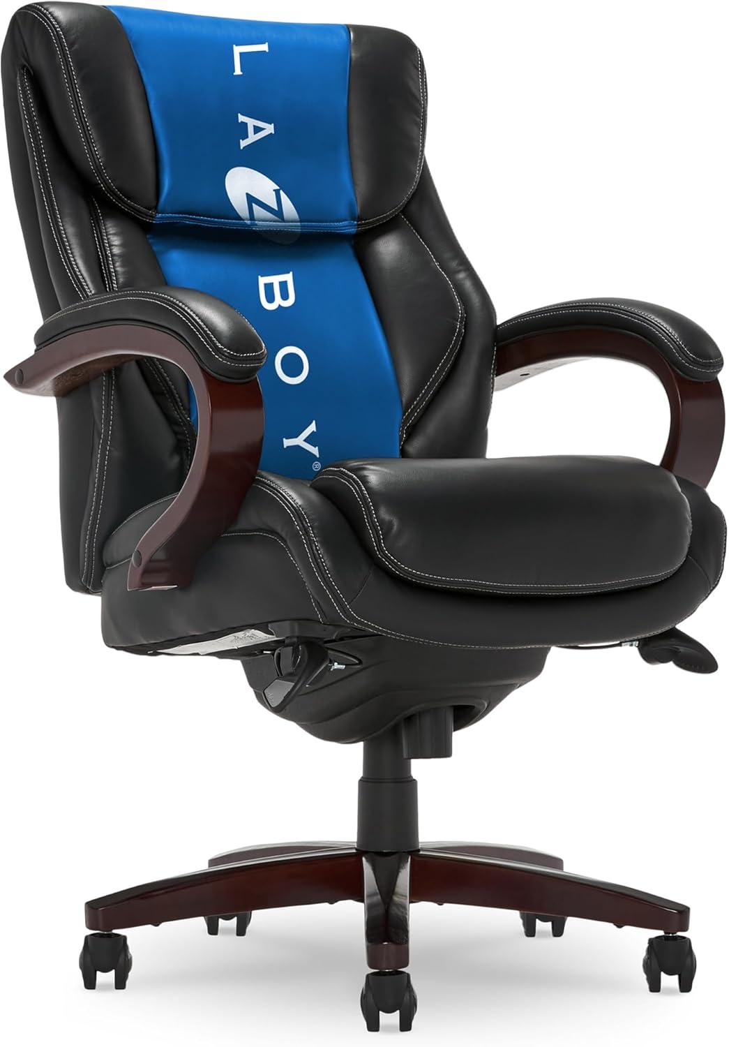 La-Z-Boy La-Z-Boy Bellamy Executive Office Chair with Memory Foam Cushions, Real Wood Arms and Swivel Base, Waterfall Seat Edge, Faux Bonded Leather