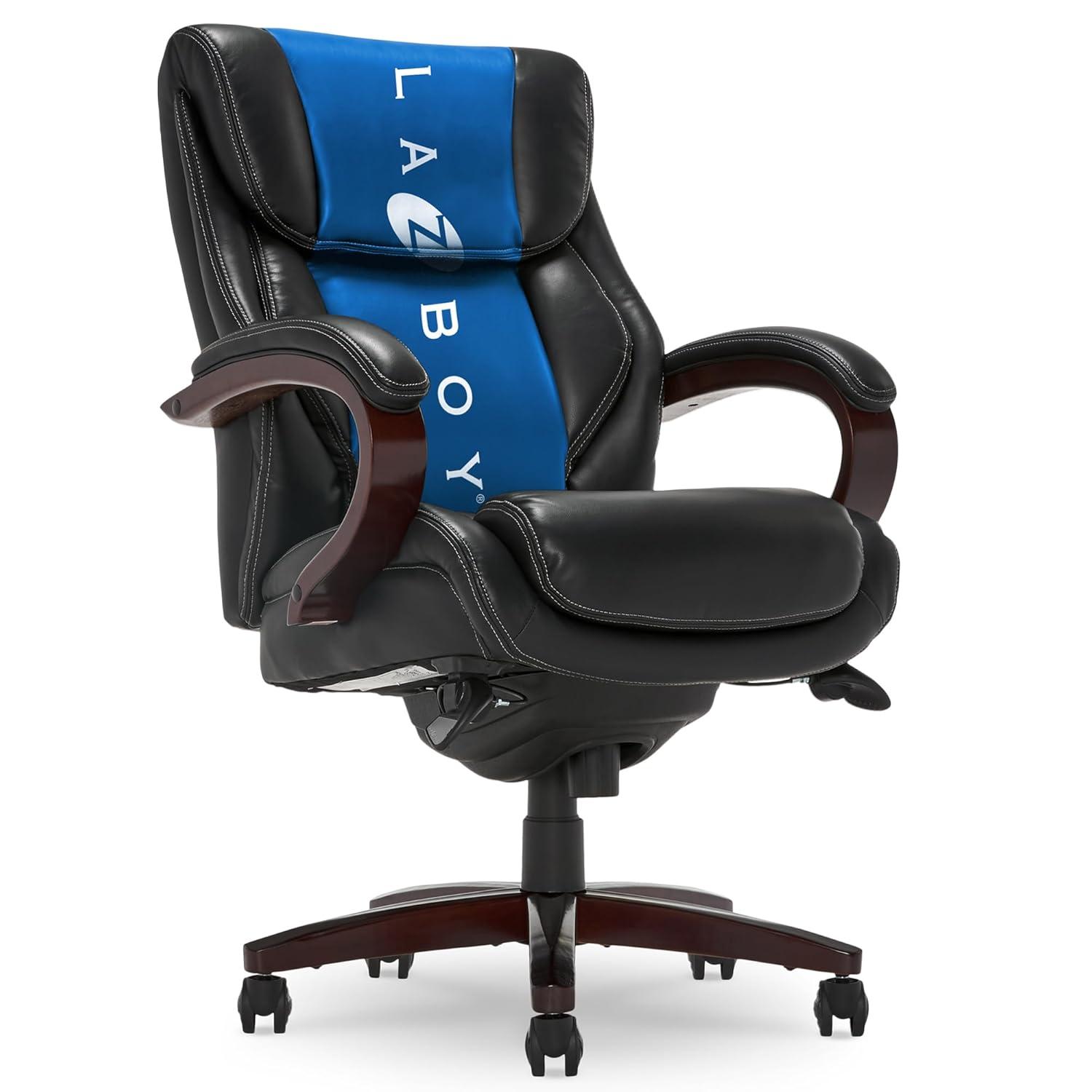 La-Z-Boy La-Z-Boy Bellamy Executive Office Chair with Memory Foam Cushions, Real Wood Arms and Swivel Base, Waterfall Seat Edge, Faux Bonded Leather