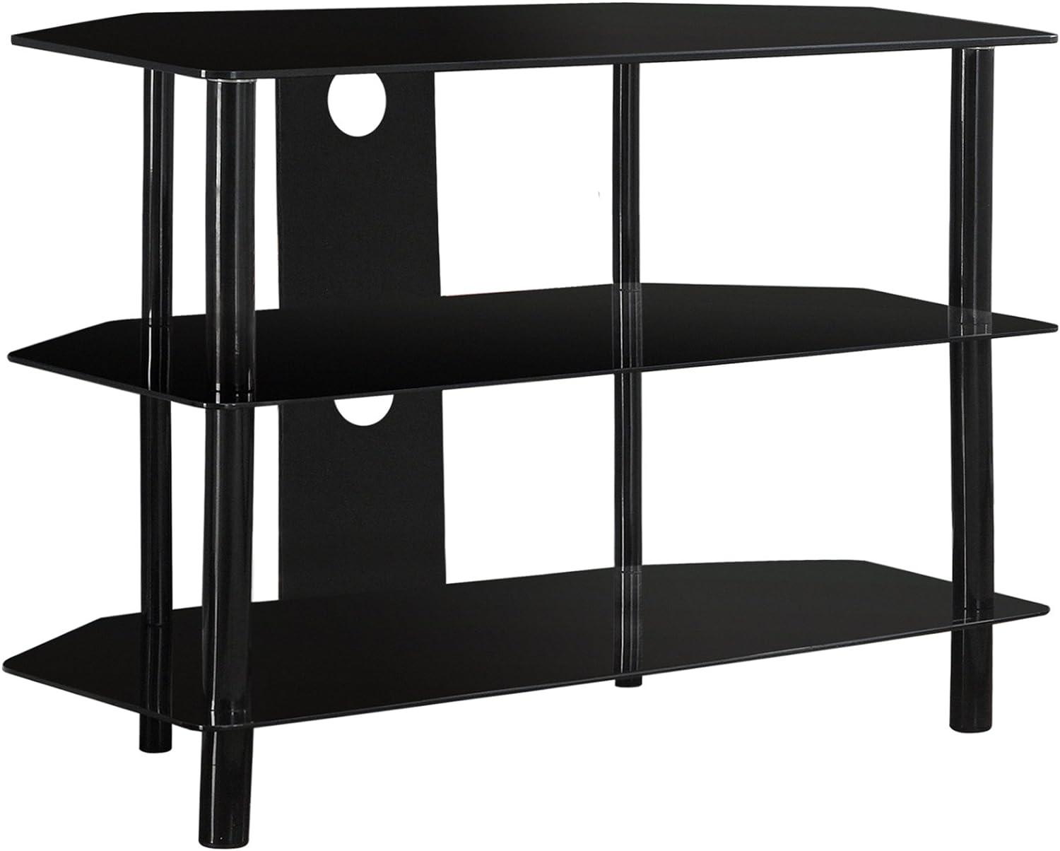 Sleek 36" Black Metal TV Stand with Tempered Glass Shelves