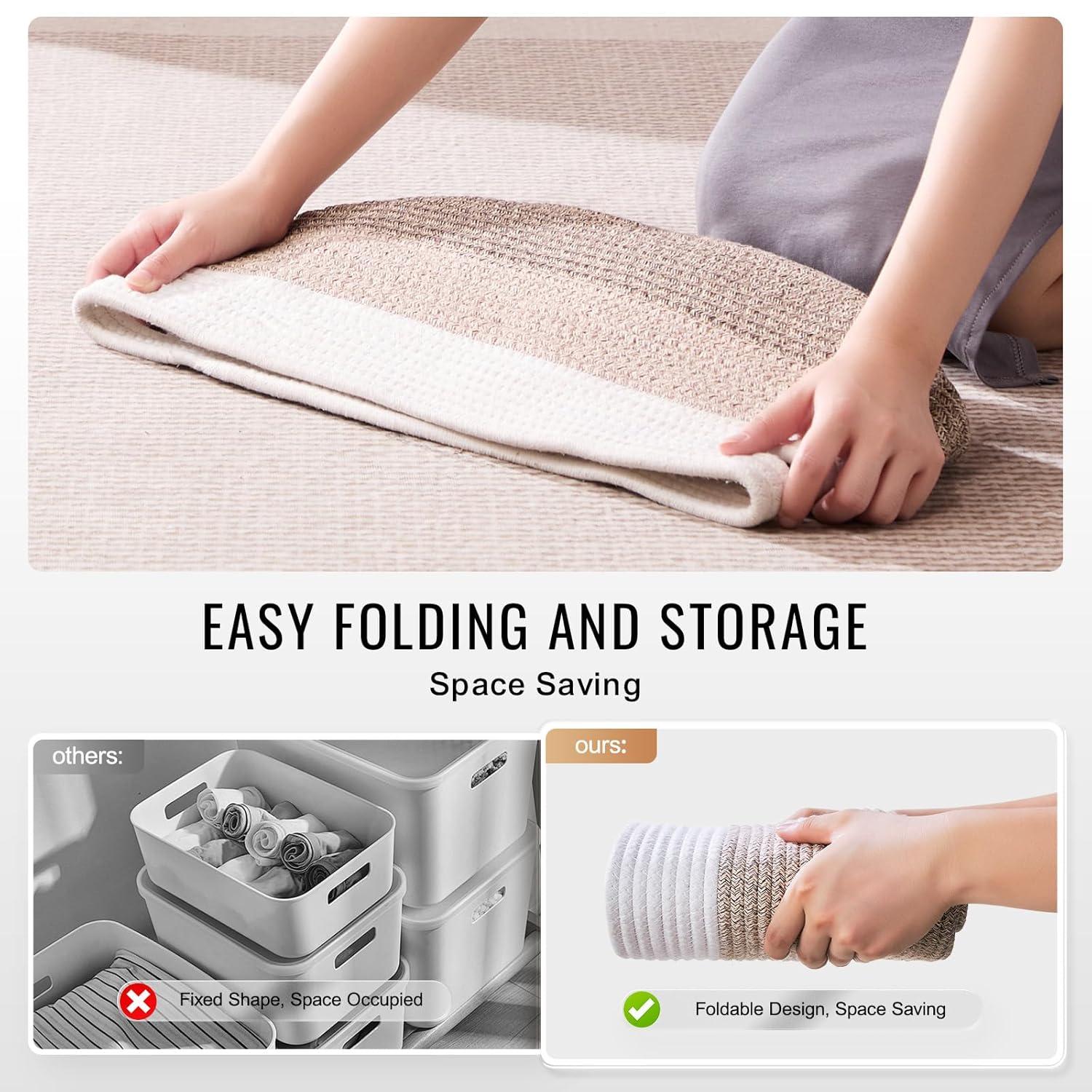 VEVOR Cotton Rope Basket, 22L, 3 Packs Storage Basket, Woven Basket Bins with Handles, Decorative Shelf Organizer Towel Hamper, Boho Toy Basket for Organizing Books Clothes Living Room 15 x 10 x 9 in