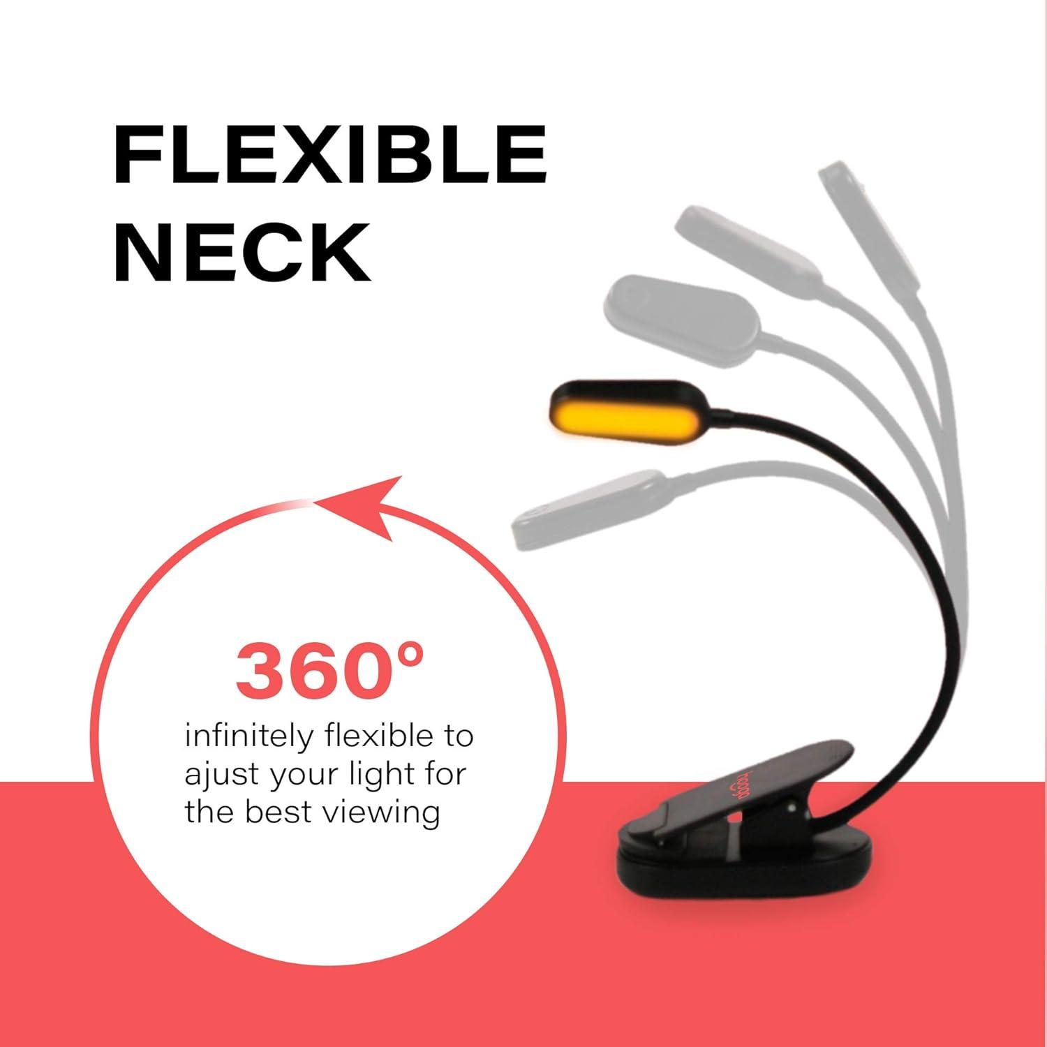 Hooga Book Light, Rechargeable Amber Dual Day and Night Modes, Amber 1600K Warm LEDs and 4000K White Light. Blue Blocking LEDs Prevent Eye Strain. Extra Long Battery Life.