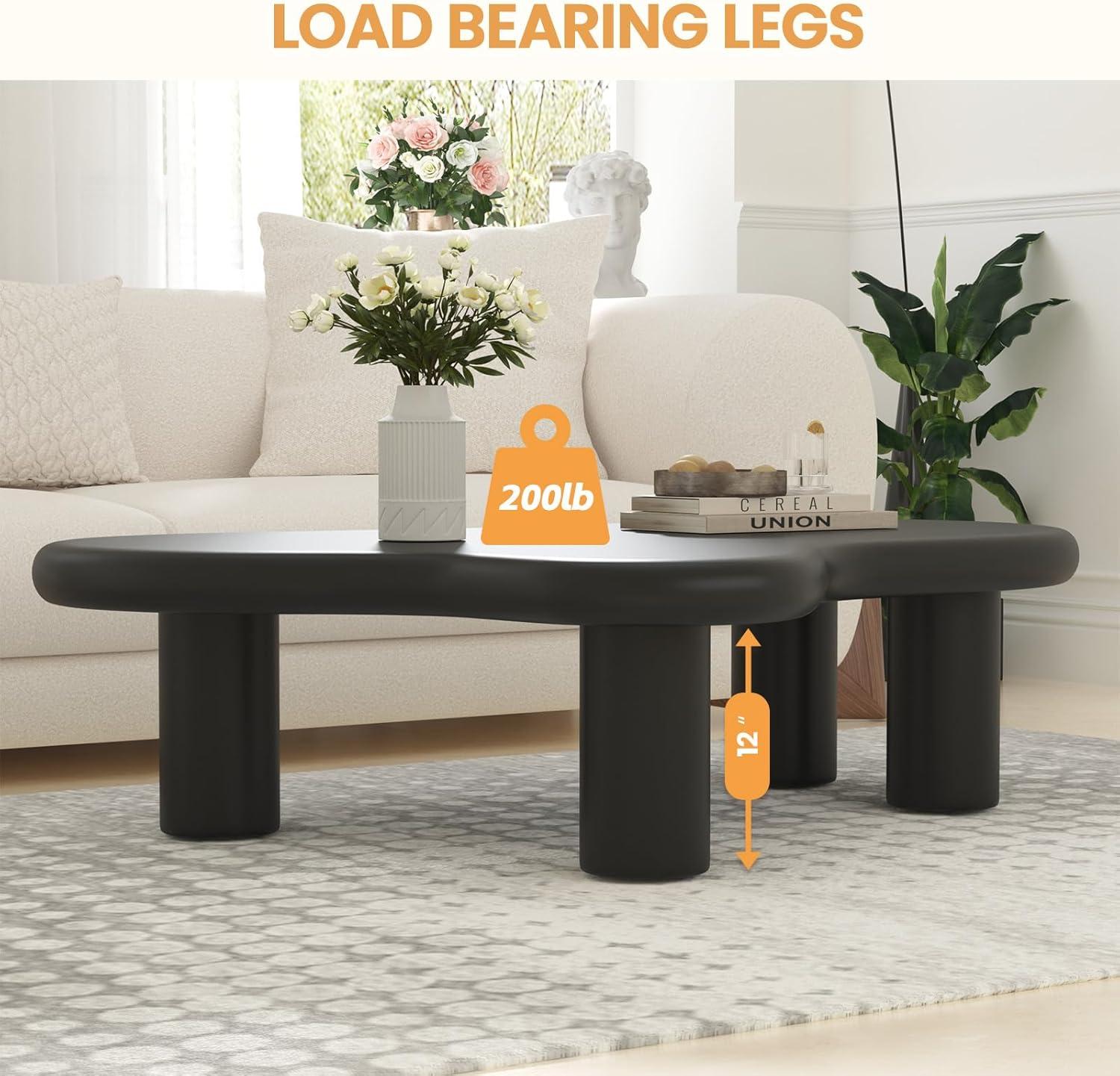 Cloud Coffee Table, White Coffee Table for Living Room, Cartoon Irregular Indoor Cloud Shaped Table for Living Room, Cloud Center Table with 4 Legs, Black