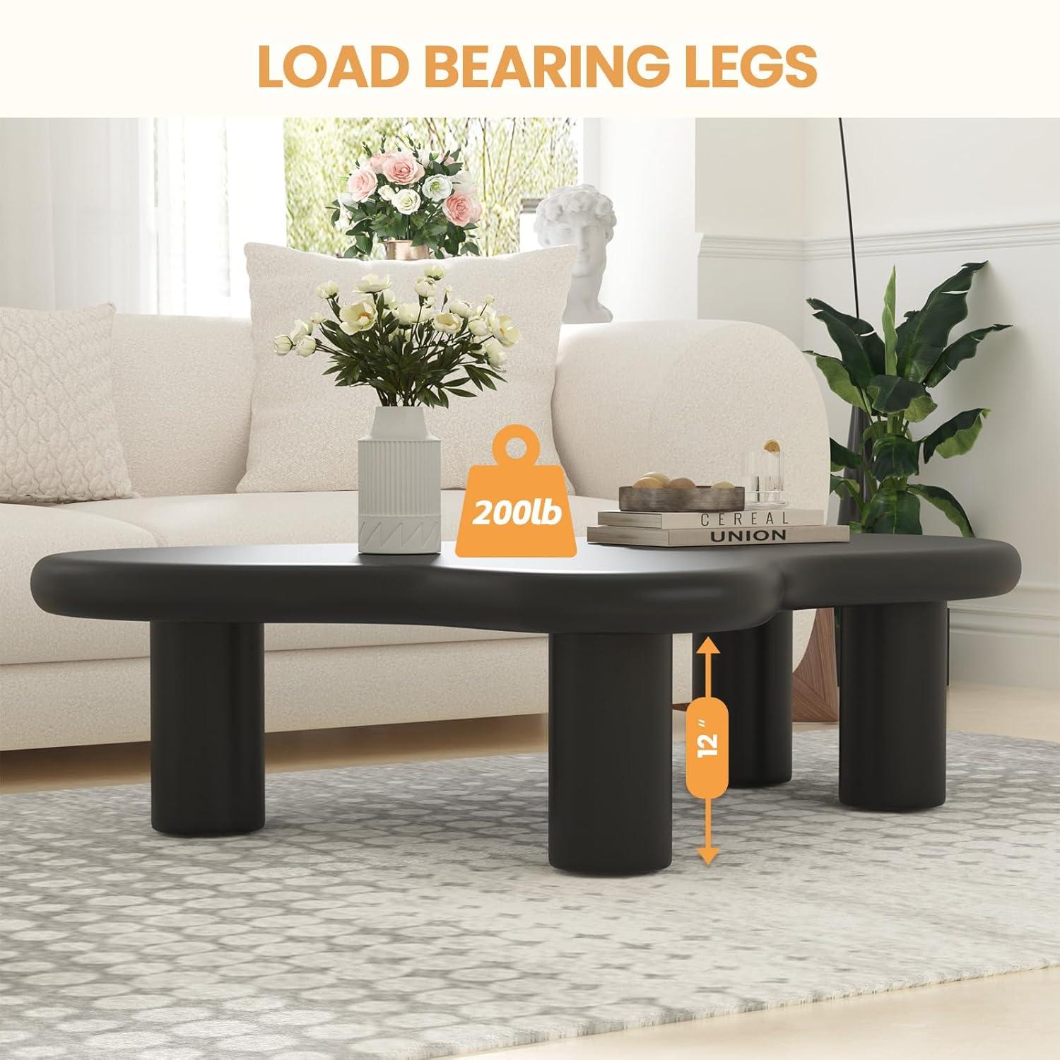 Cloud Coffee Table, White Coffee Table for Living Room, Cartoon Irregular Indoor Cloud Shaped Table for Living Room, Cloud Center Table with 4 Legs, Black