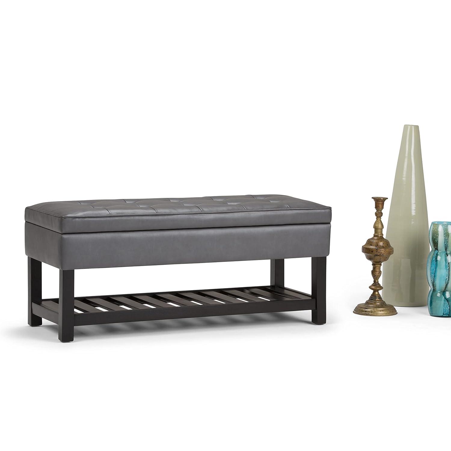 Simpli Home Cosmopolitan 44"W Transitional Tufted Storage Ottoman Bench with Lift Top