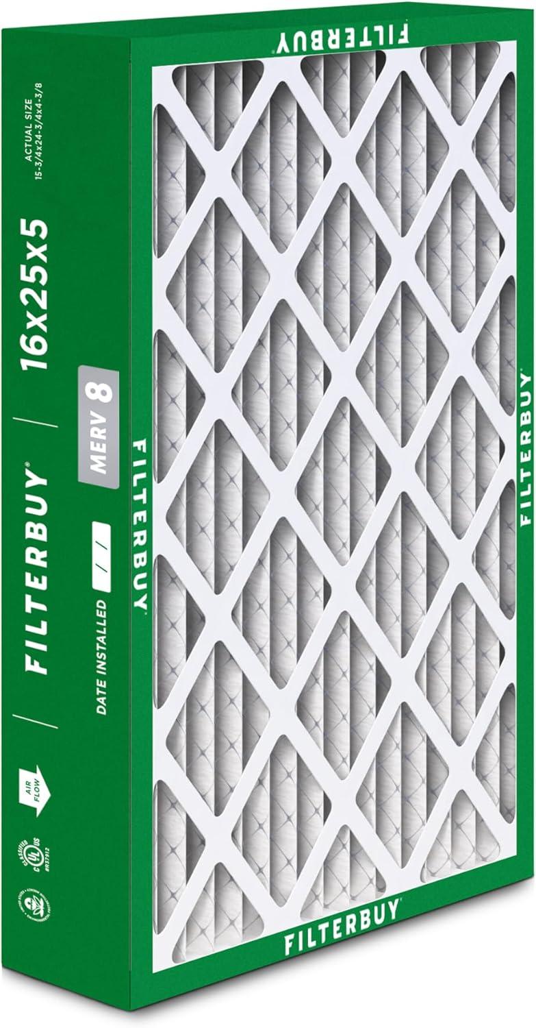 Filterbuy 16x25x5 Air Filter MERV 8, Pleated HVAC AC Furnace Filters Replacement for Honeywell