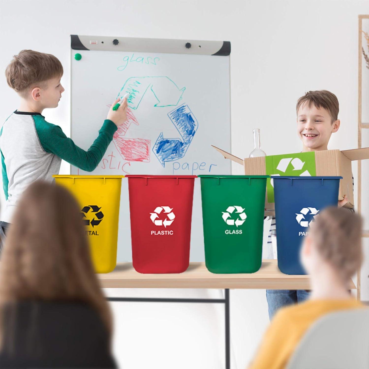 Acrimet Wastebasket Bin for Recycling 27QT (Plastic) (Blue Yellow Red Green) (Set of 4)